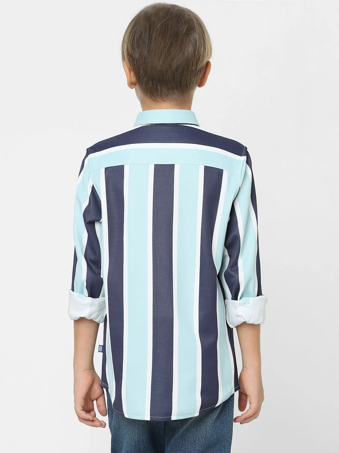 Boys Blue Striped Full Sleeves Shirt - Image 4