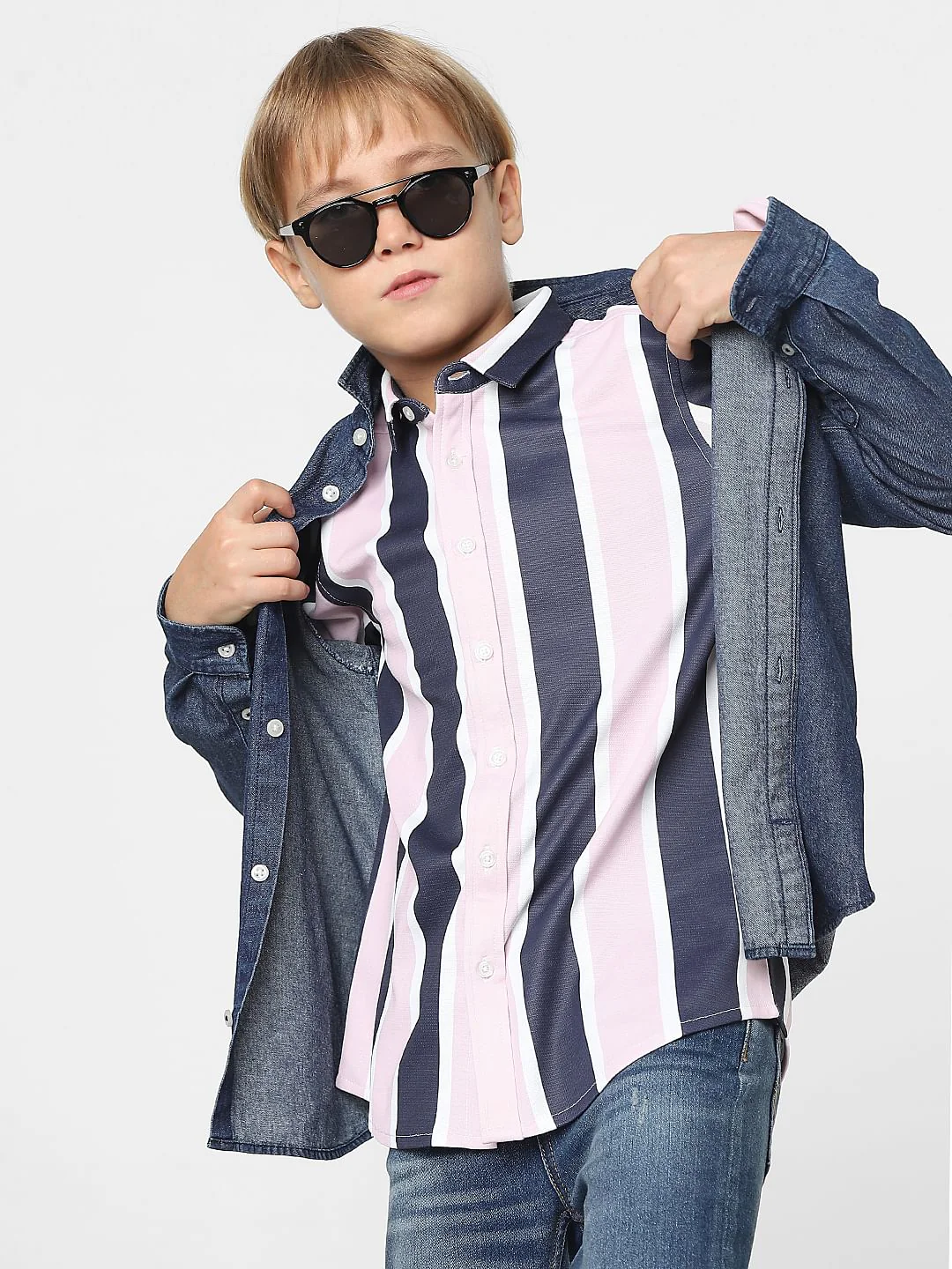 Boys Peach Striped Full Sleeves Shirt