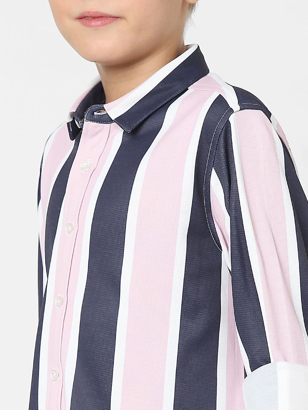 Boys Peach Striped Full Sleeves Shirt - Image 5