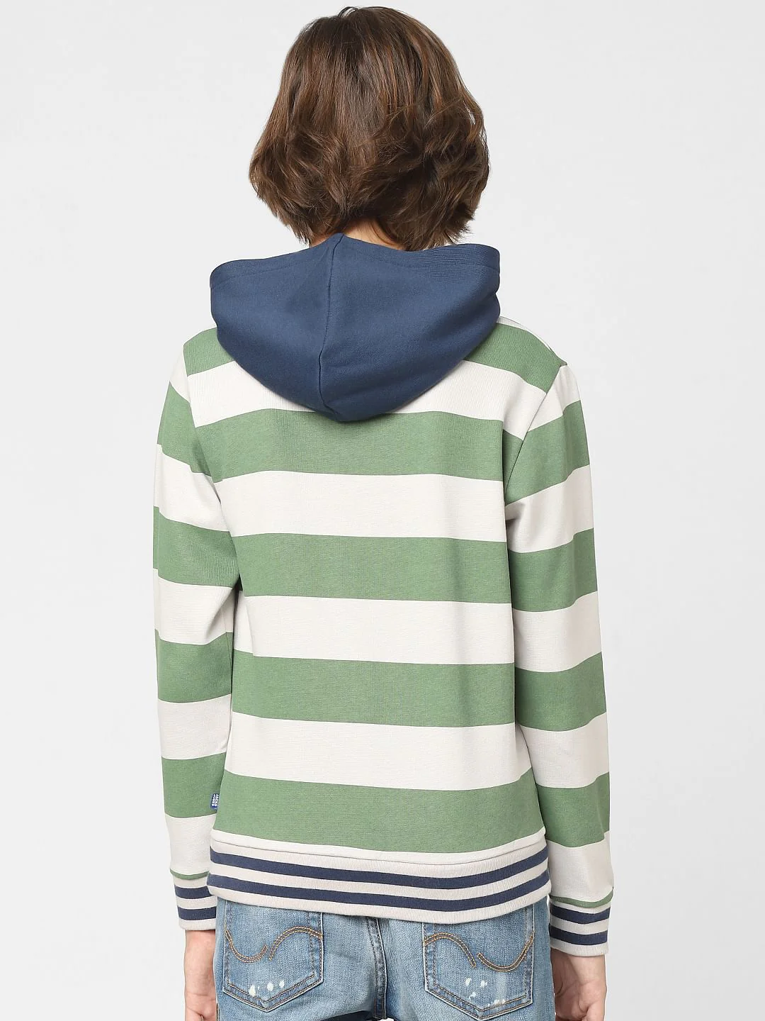 Boys Green Striped Hooded Sweatshirt - Image 4