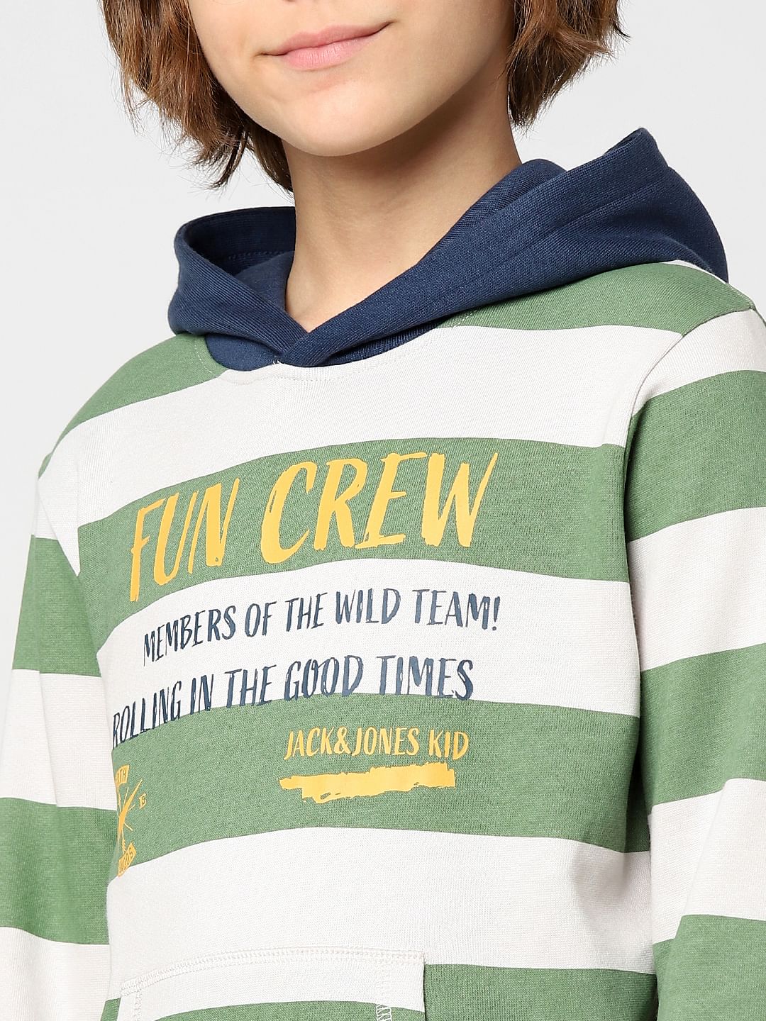 Boys Green Striped Hooded Sweatshirt - Image 5