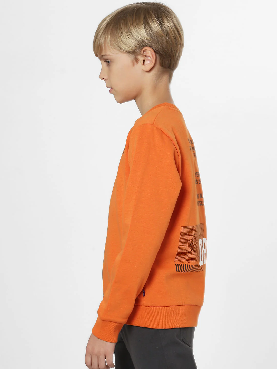 Boys Orange Text Print Sweatshirt - Image 3