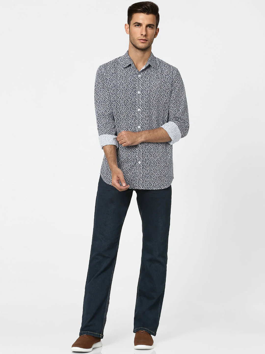 Blue Floral Print Full Sleeves Shirt - Image 6
