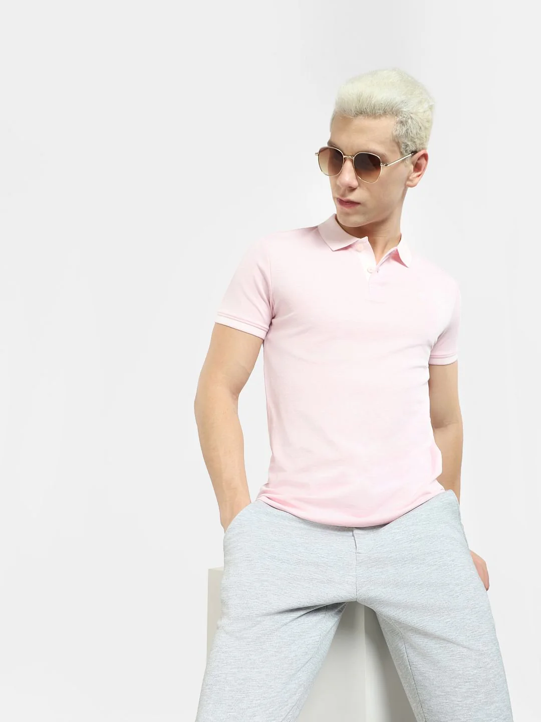 Light Pink Polo Neck T-shirt