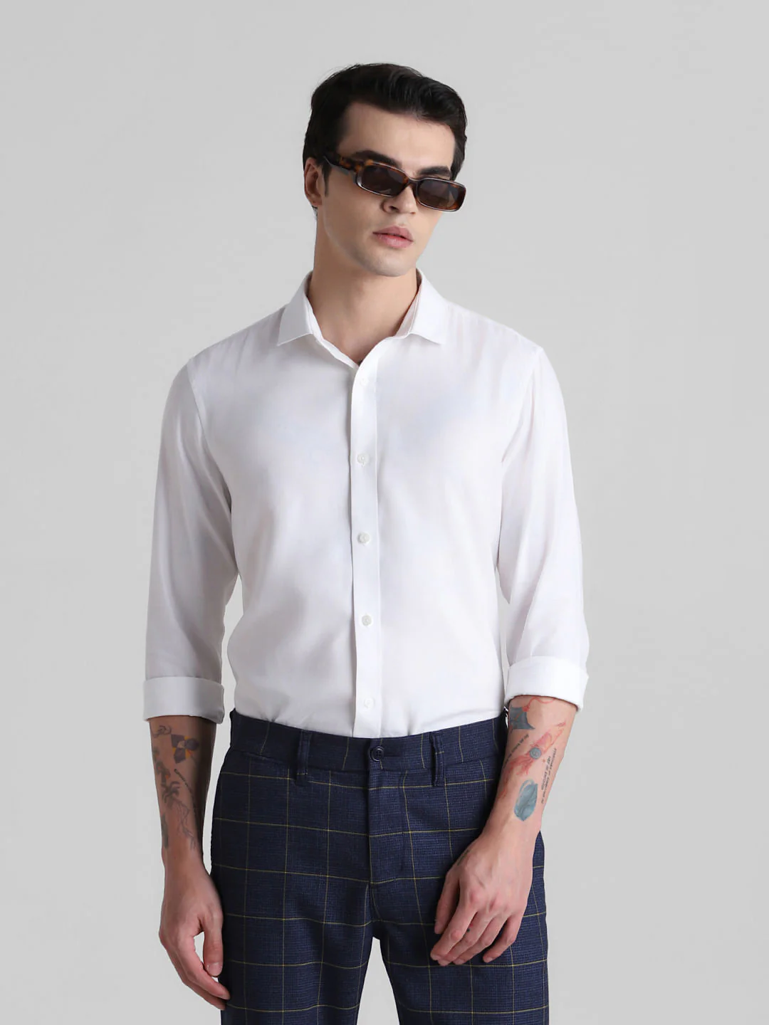 White Full Sleeves Solid Shirt