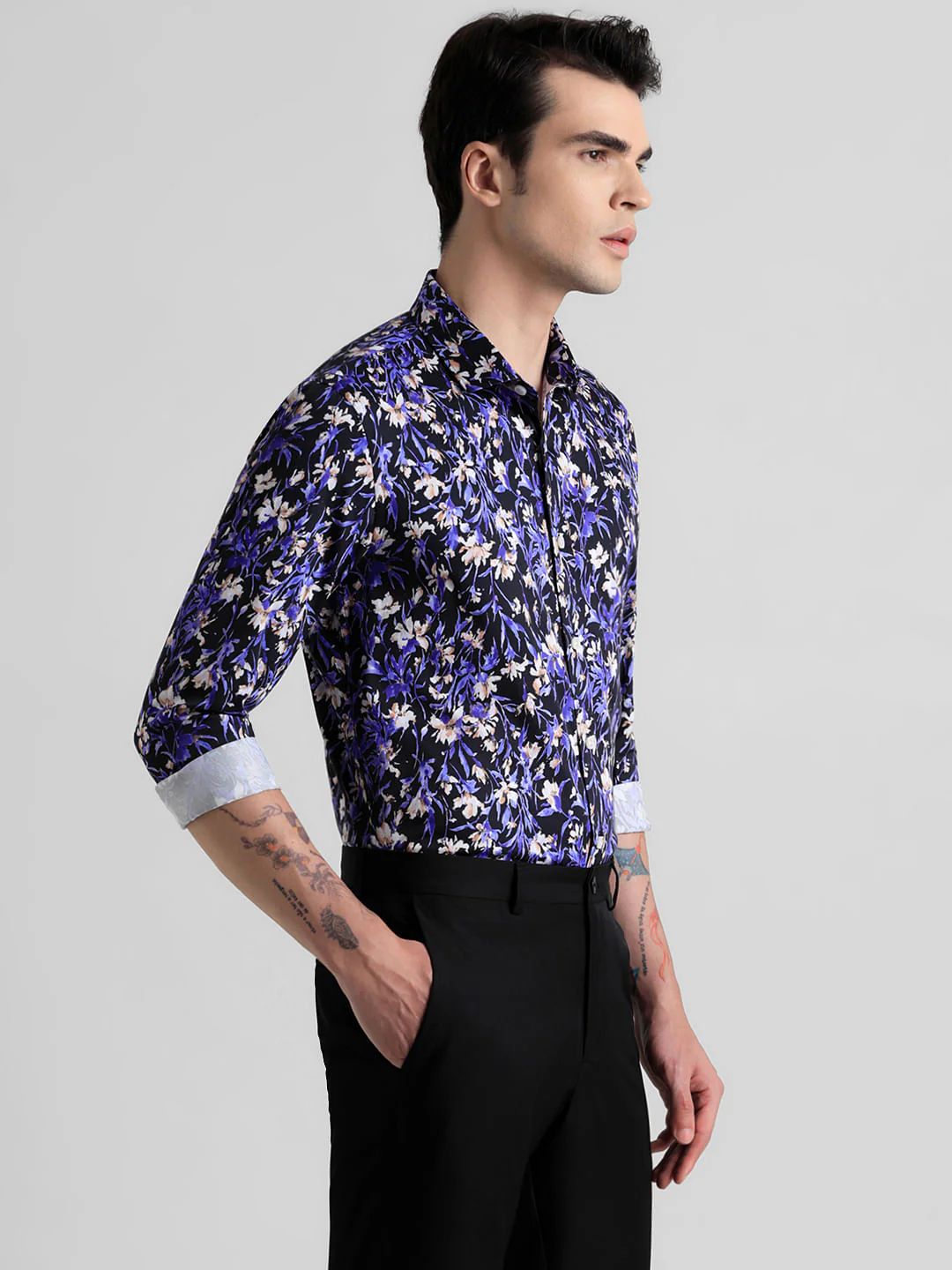 Black Floral Print Full Sleeves Shirt - Image 3