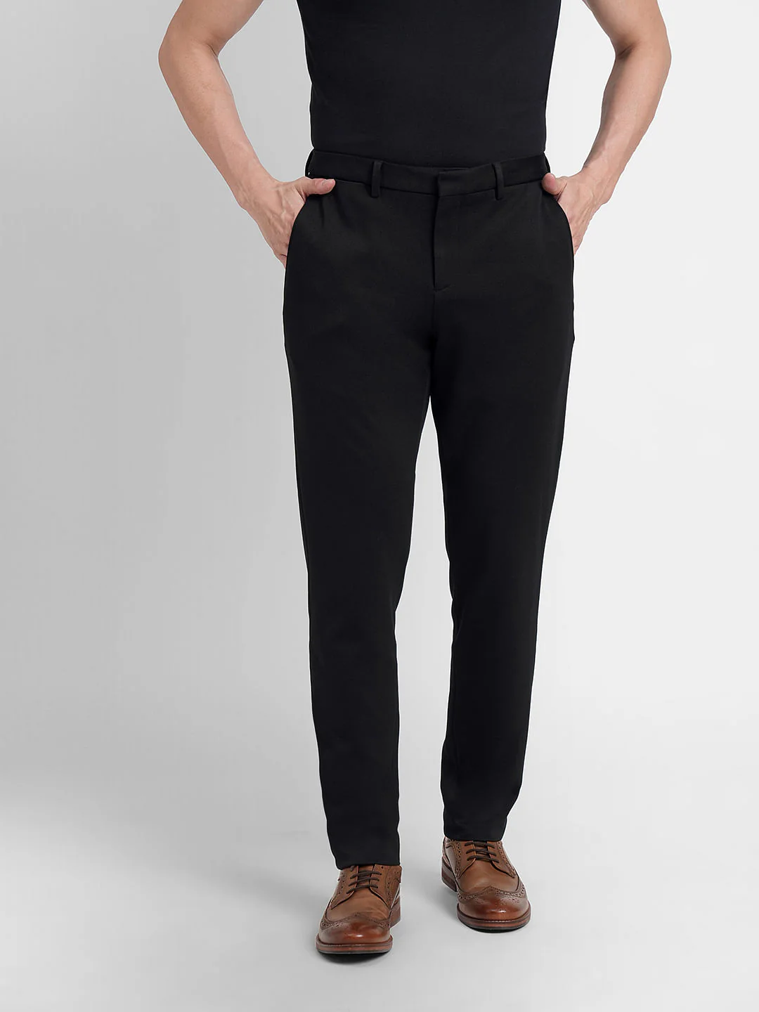 Black Mid Rise Slim Fit Trousers - Image 2