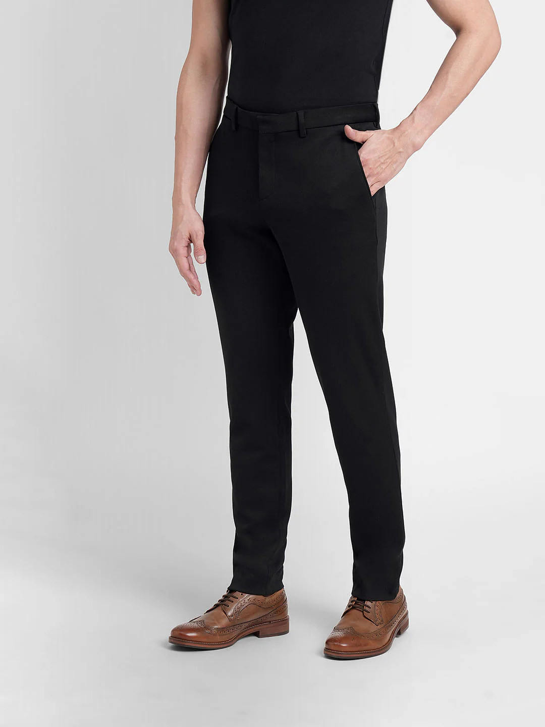 Black Mid Rise Slim Fit Trousers - Image 3