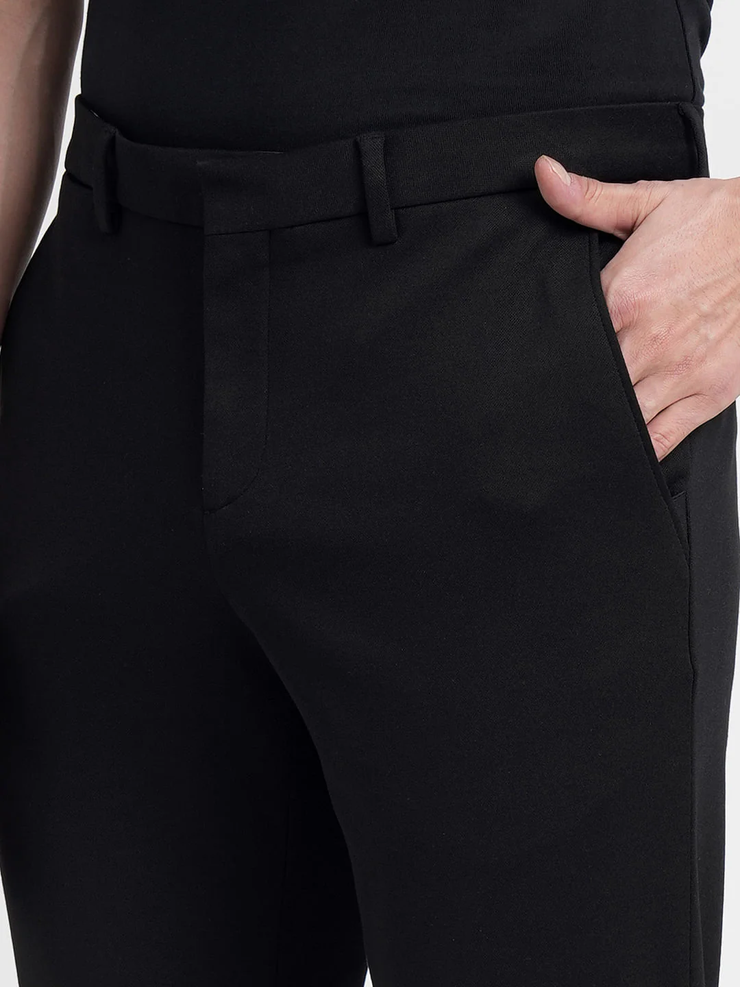 Black Mid Rise Slim Fit Trousers - Image 5
