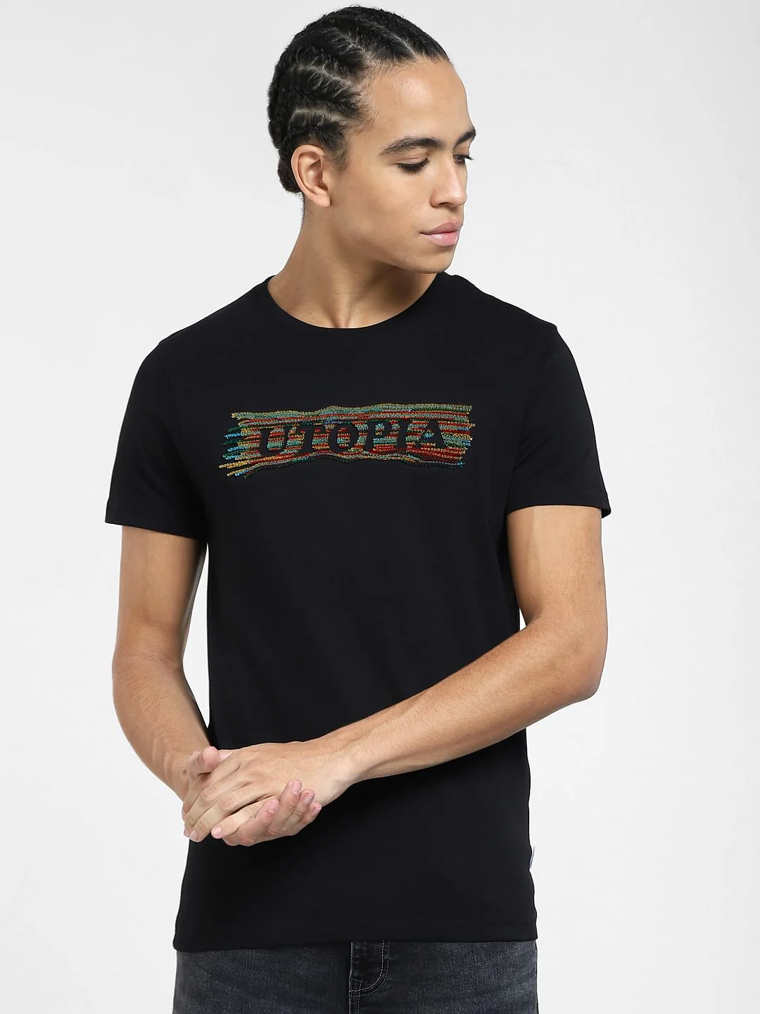 Black Graphic Text Print T-shirt - Image 2