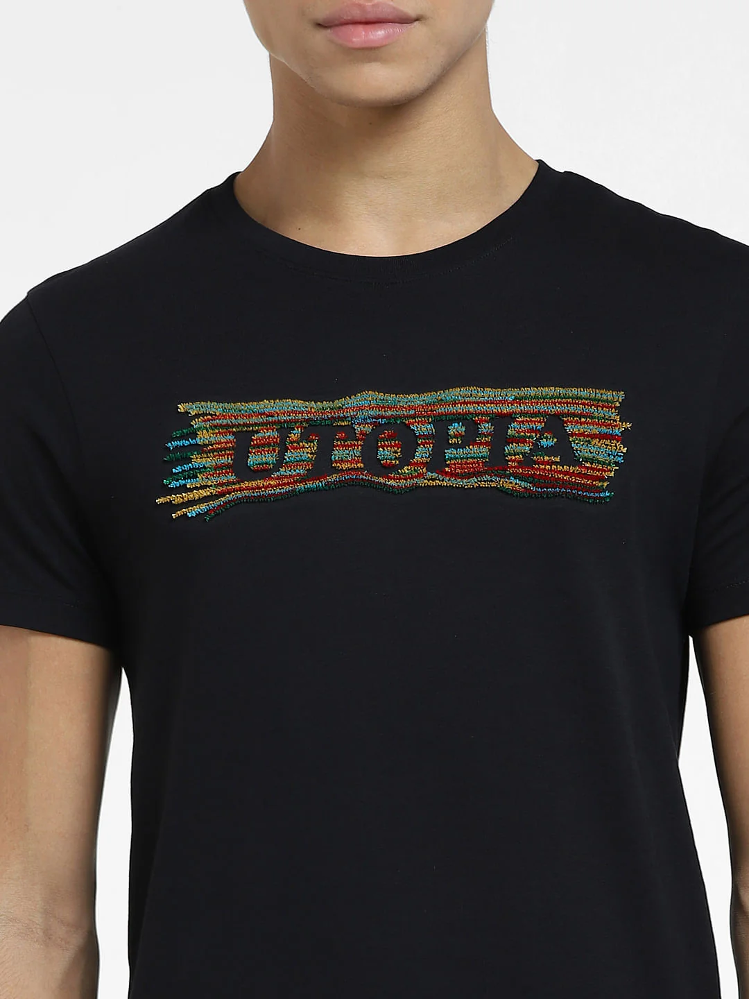 Black Graphic Text Print T-shirt - Image 5