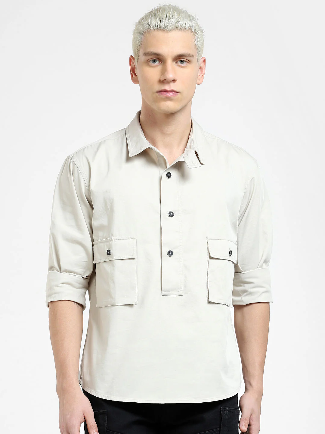 Grey Oversized Full Sleeves Shirt - Image 2