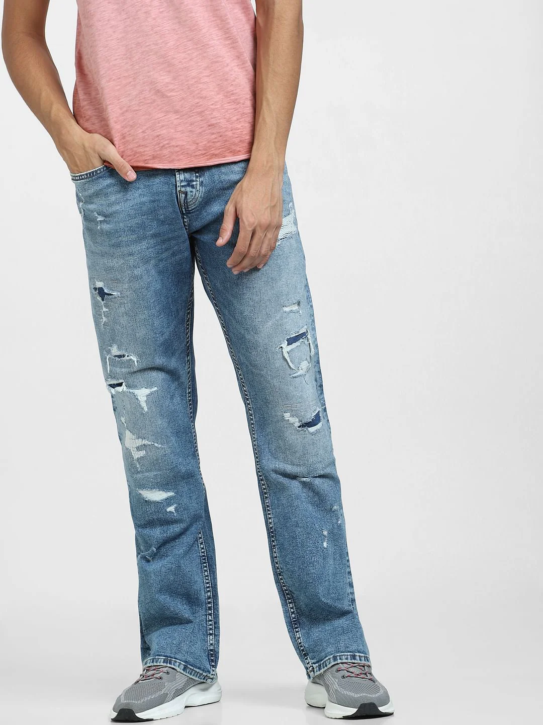 Light Blue High Rise Distressed Bootcut Jeans - Image 2