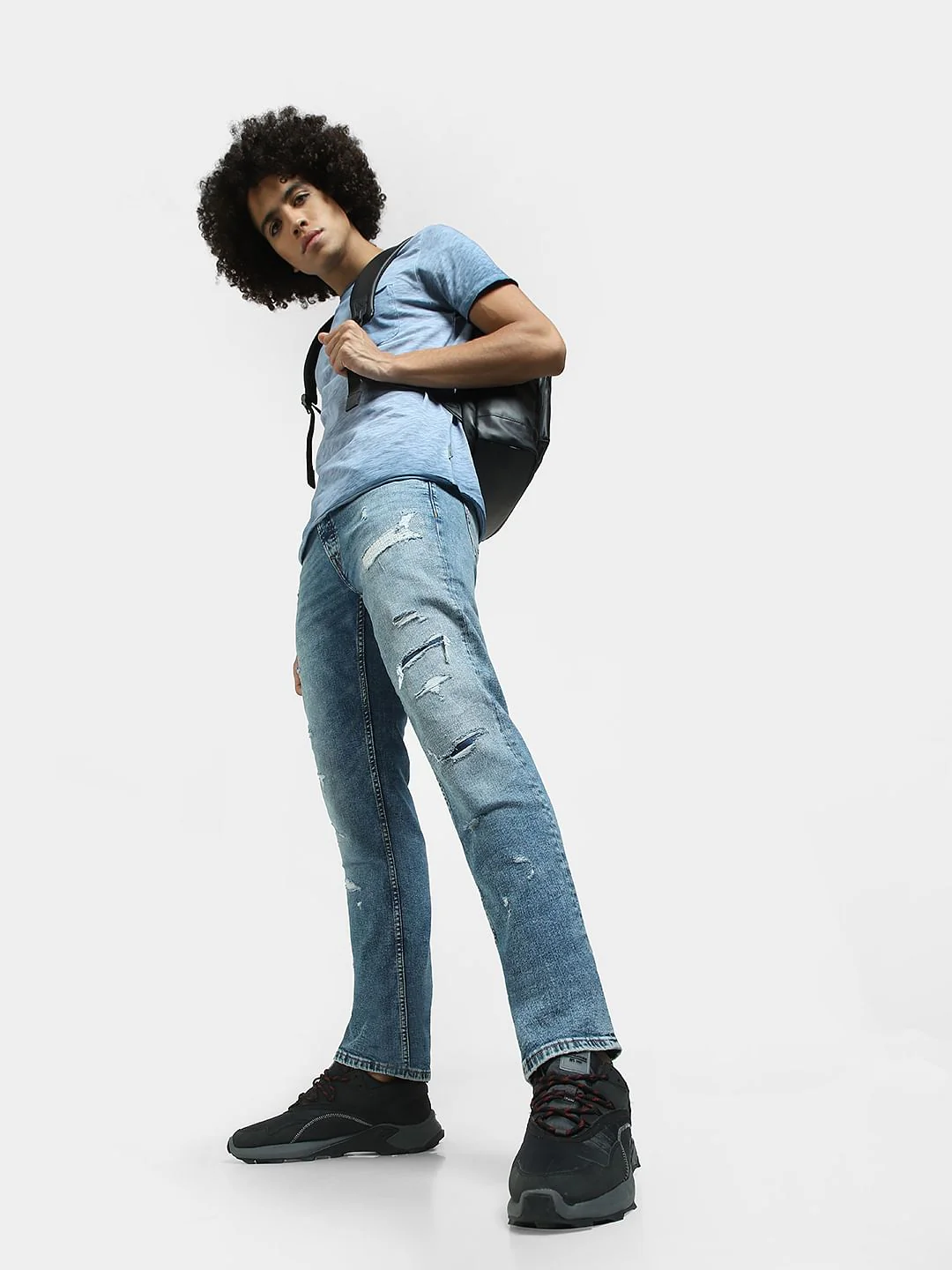 Light Blue Low Rise Distressed Tim Anti Fit Jeans