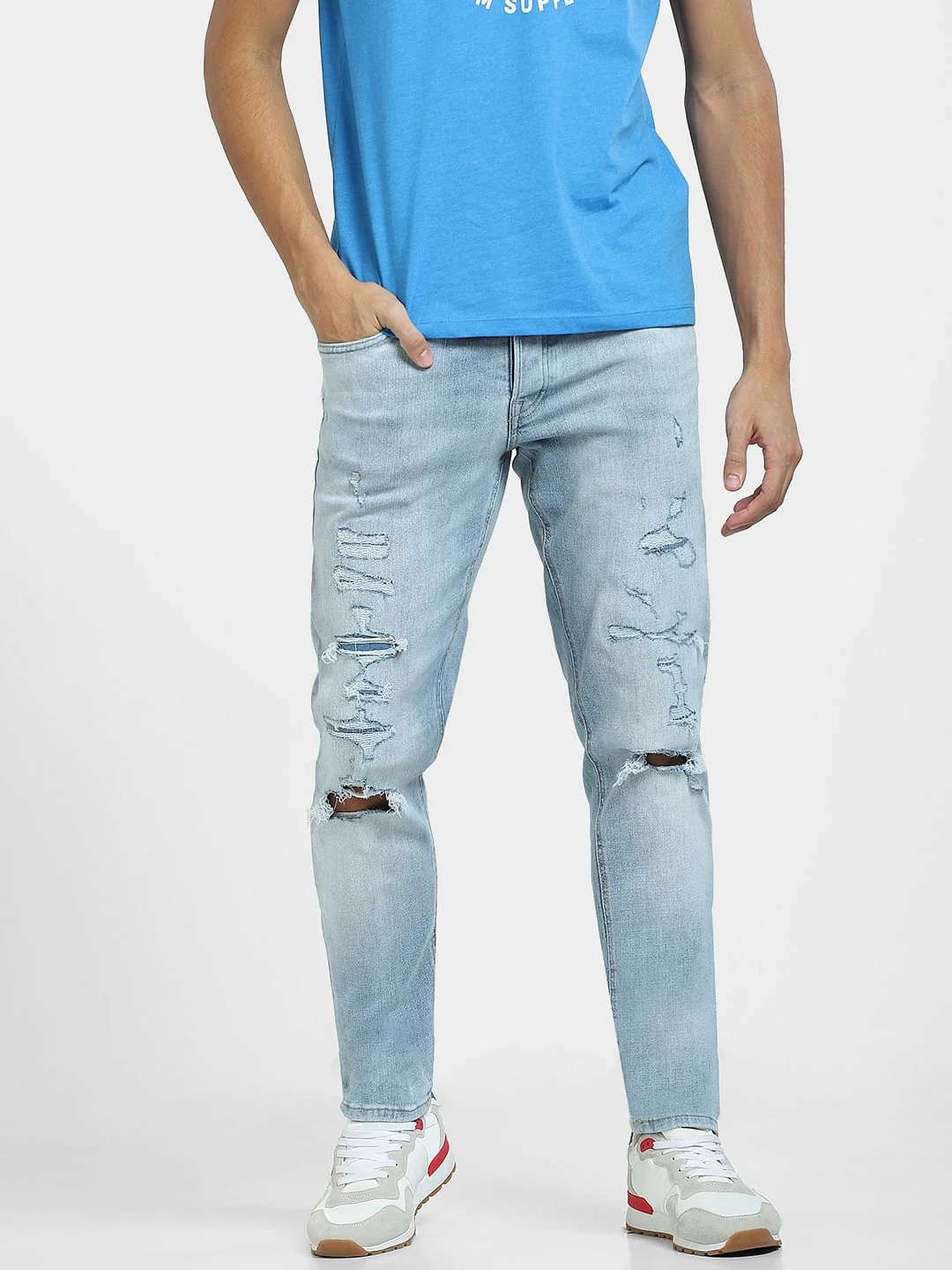 Light Blue Low Rise Distressed Glenn Slim Fit Jeans - Image 2