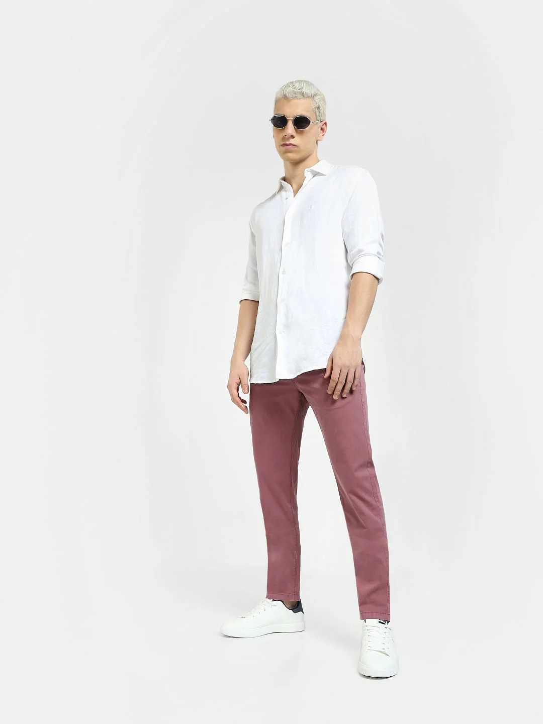 Dark Pink Mid Rise Regular Fit Pants