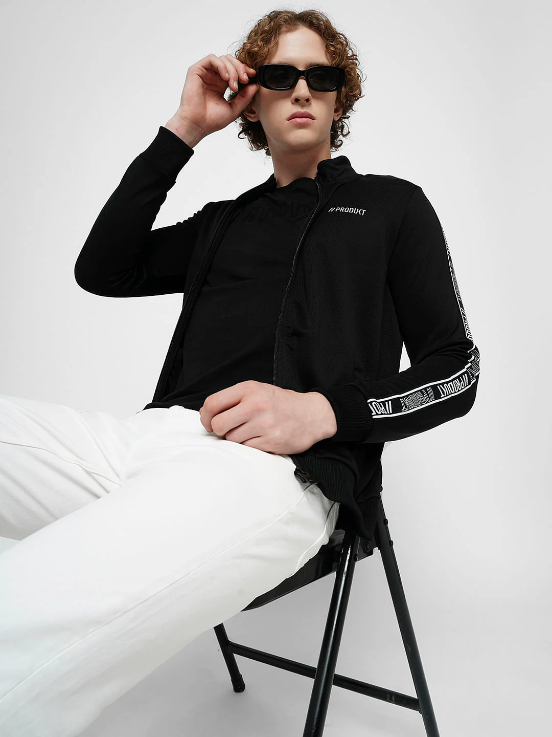 PRODUKT by JACK&JONES Black Tape Detail Zip-Up Sweatshirt