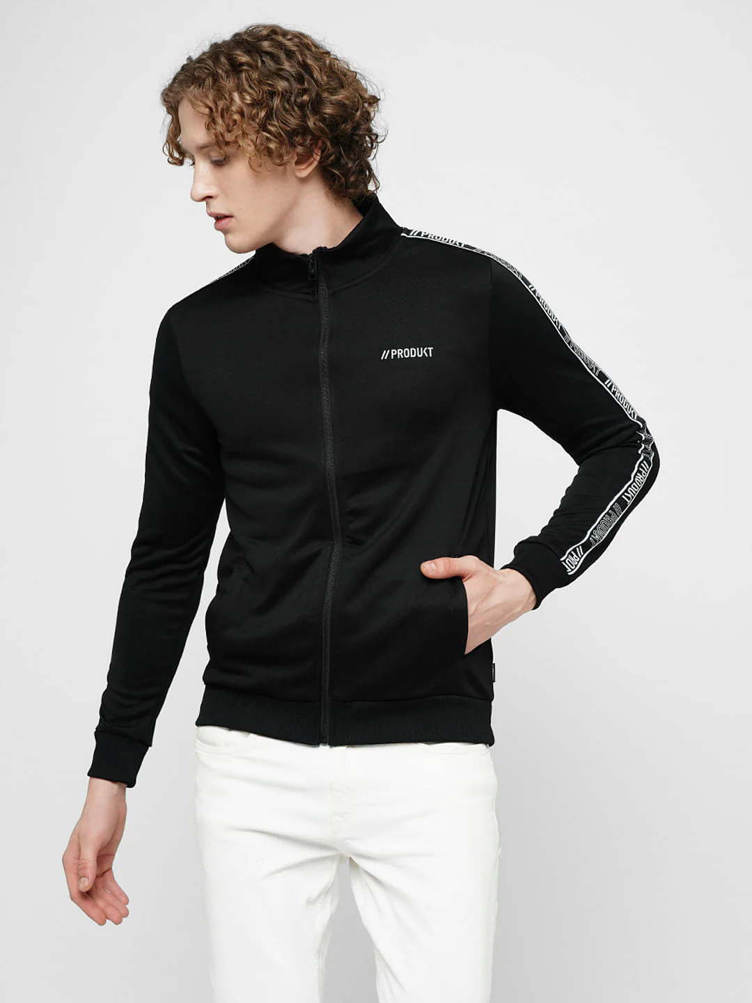 PRODUKT by JACK&JONES Black Tape Detail Zip-Up Sweatshirt - Image 2