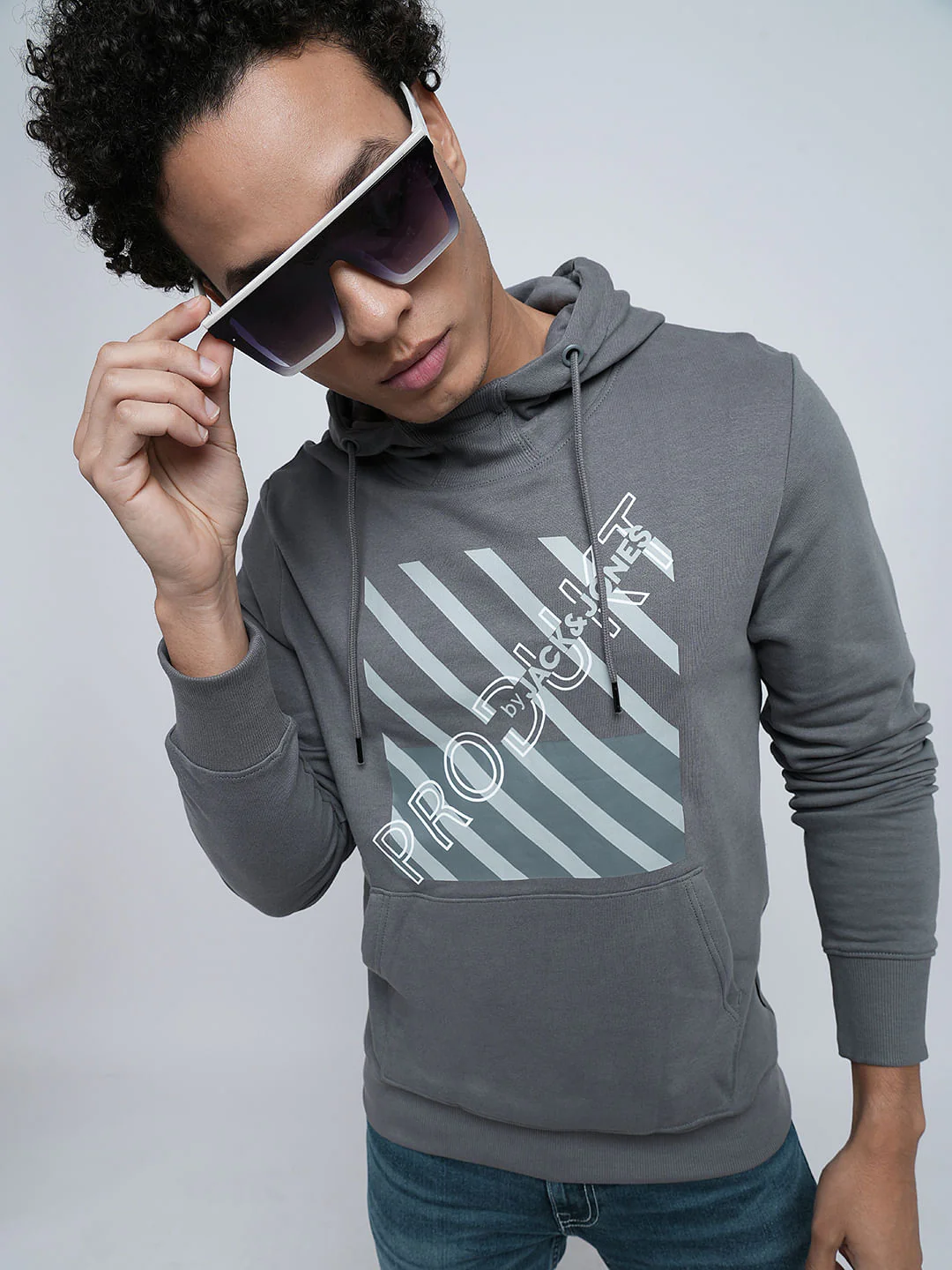 PRODUKT by JACK&JONES Grey Printed Hooded Sweatshirt