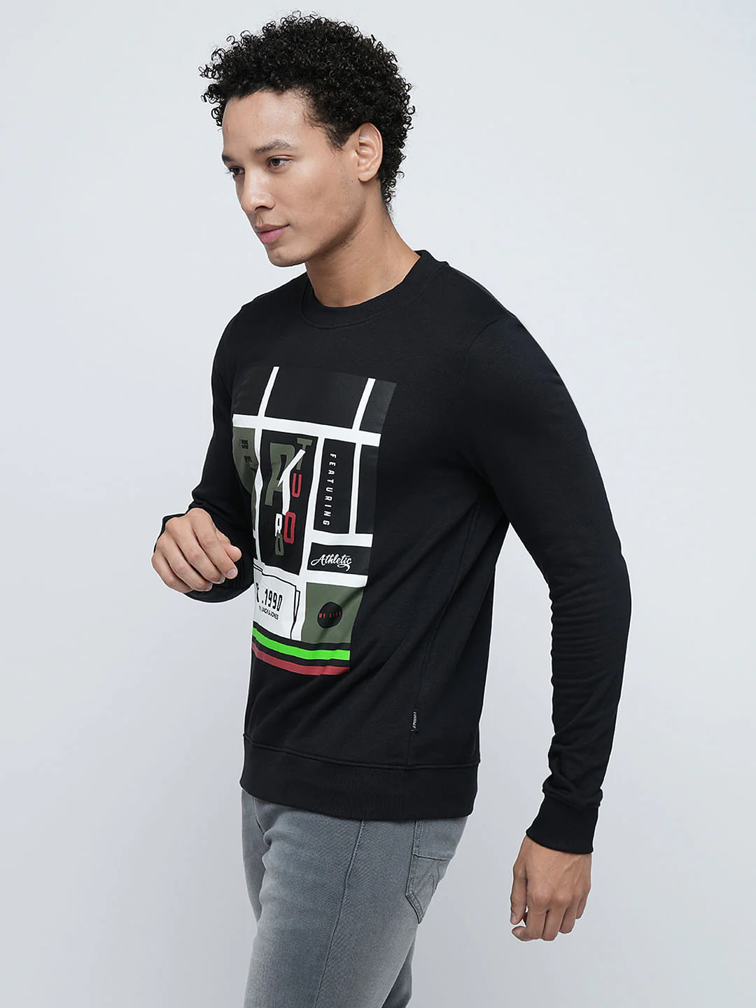 PRODUKT by JACK&JONES Black Printed Cotton Sweatshirt - Image 3