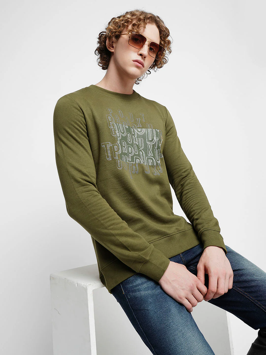 PRODUKT by JACK&JONES Green Printed Cotton Sweatshirt
