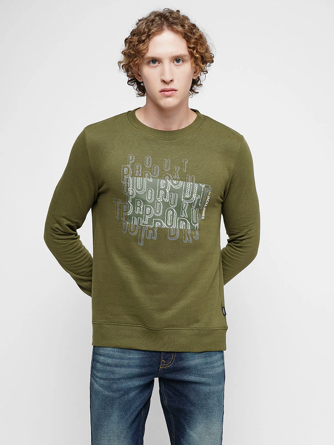 PRODUKT by JACK&JONES Green Printed Cotton Sweatshirt - Image 2