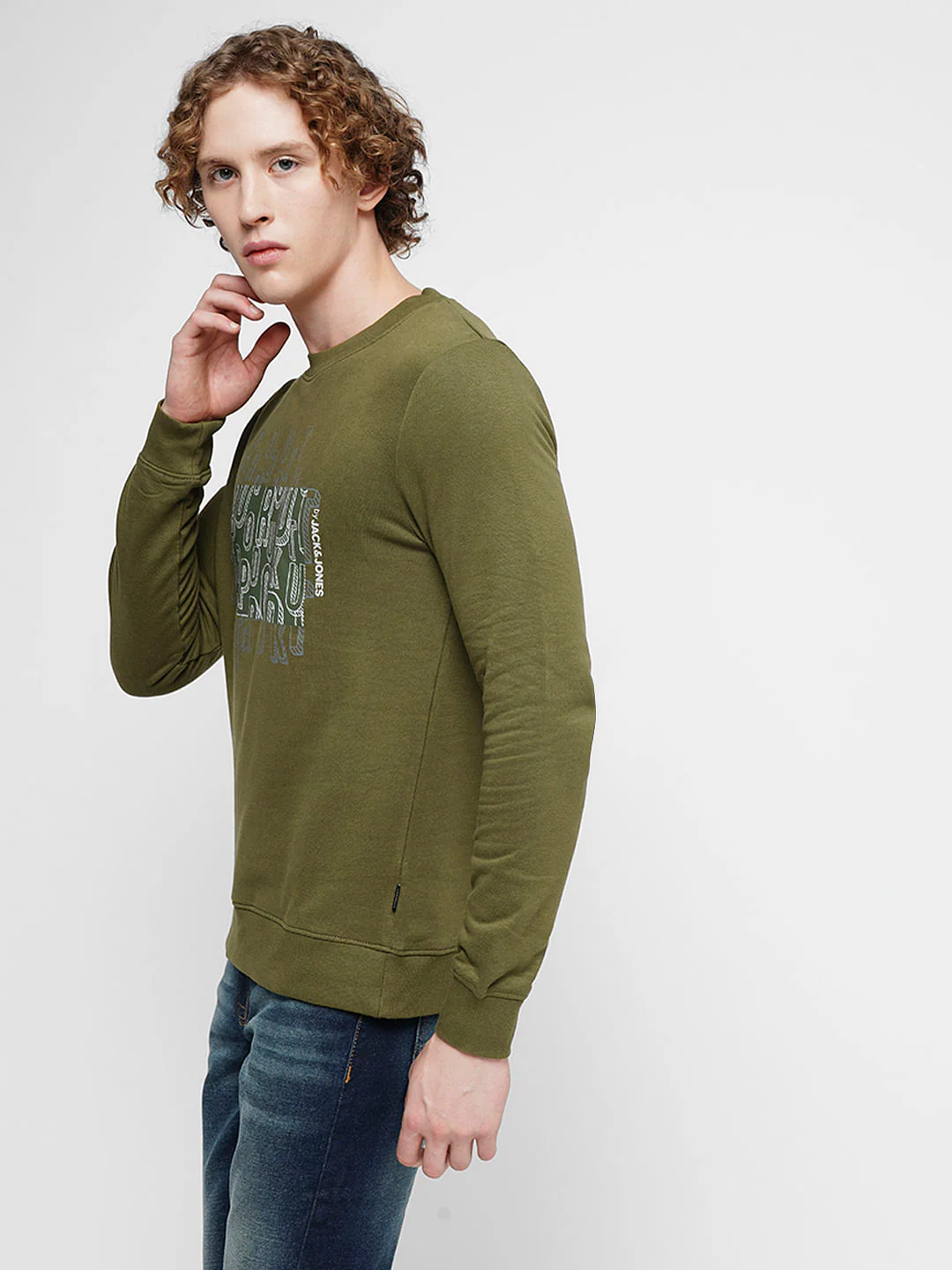 PRODUKT by JACK&JONES Green Printed Cotton Sweatshirt - Image 3