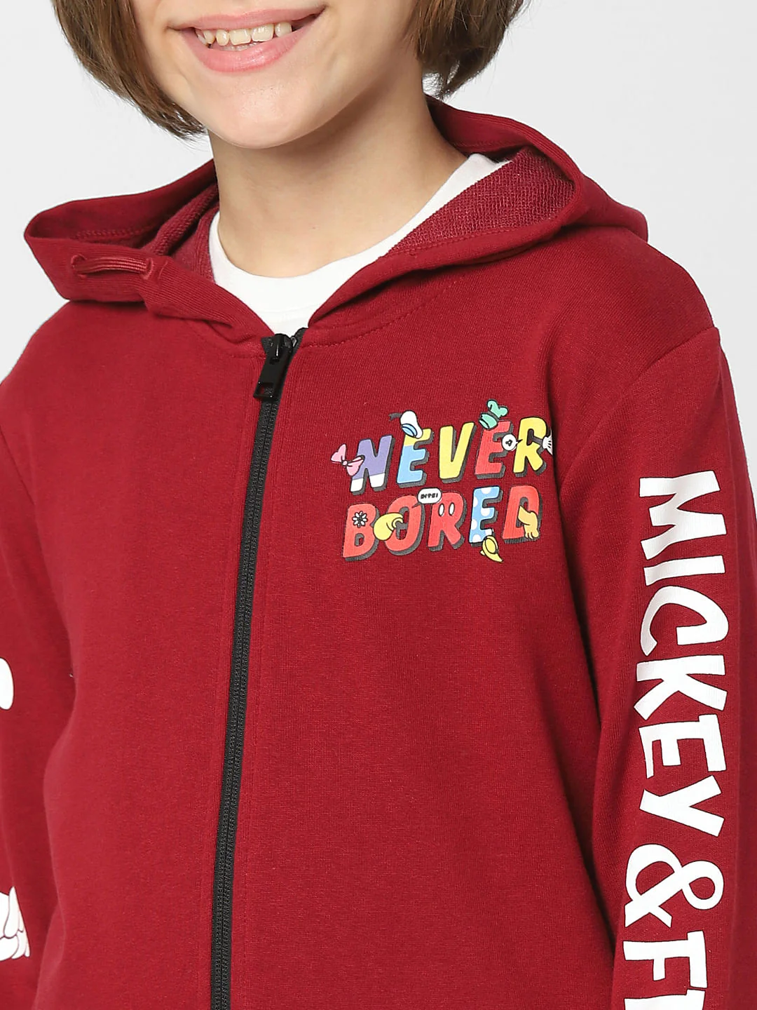 Boys Red Mickey Print Zip-Up Sweatshirt - Image 5