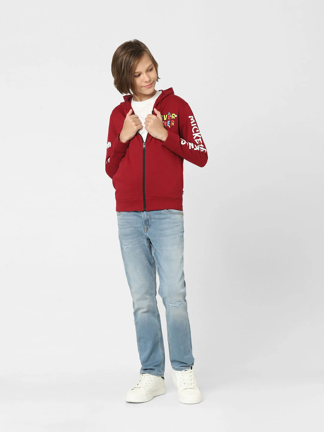Boys Red Mickey Print Zip-Up Sweatshirt - Image 6
