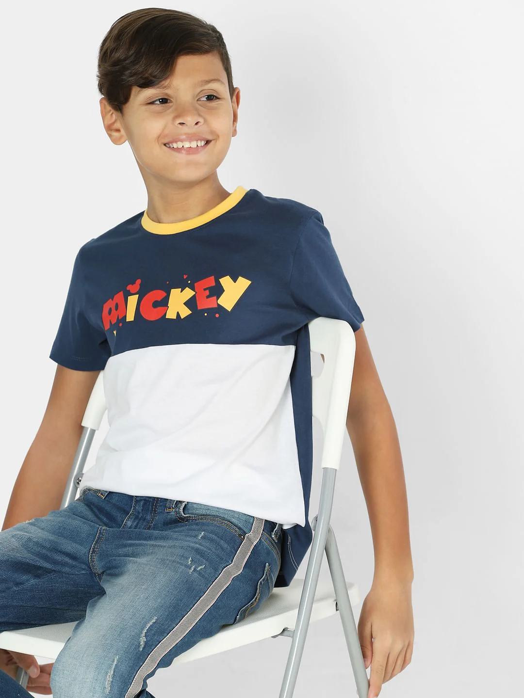Boys x Mickey Blue Colourblocked Crew Neck T-shirt