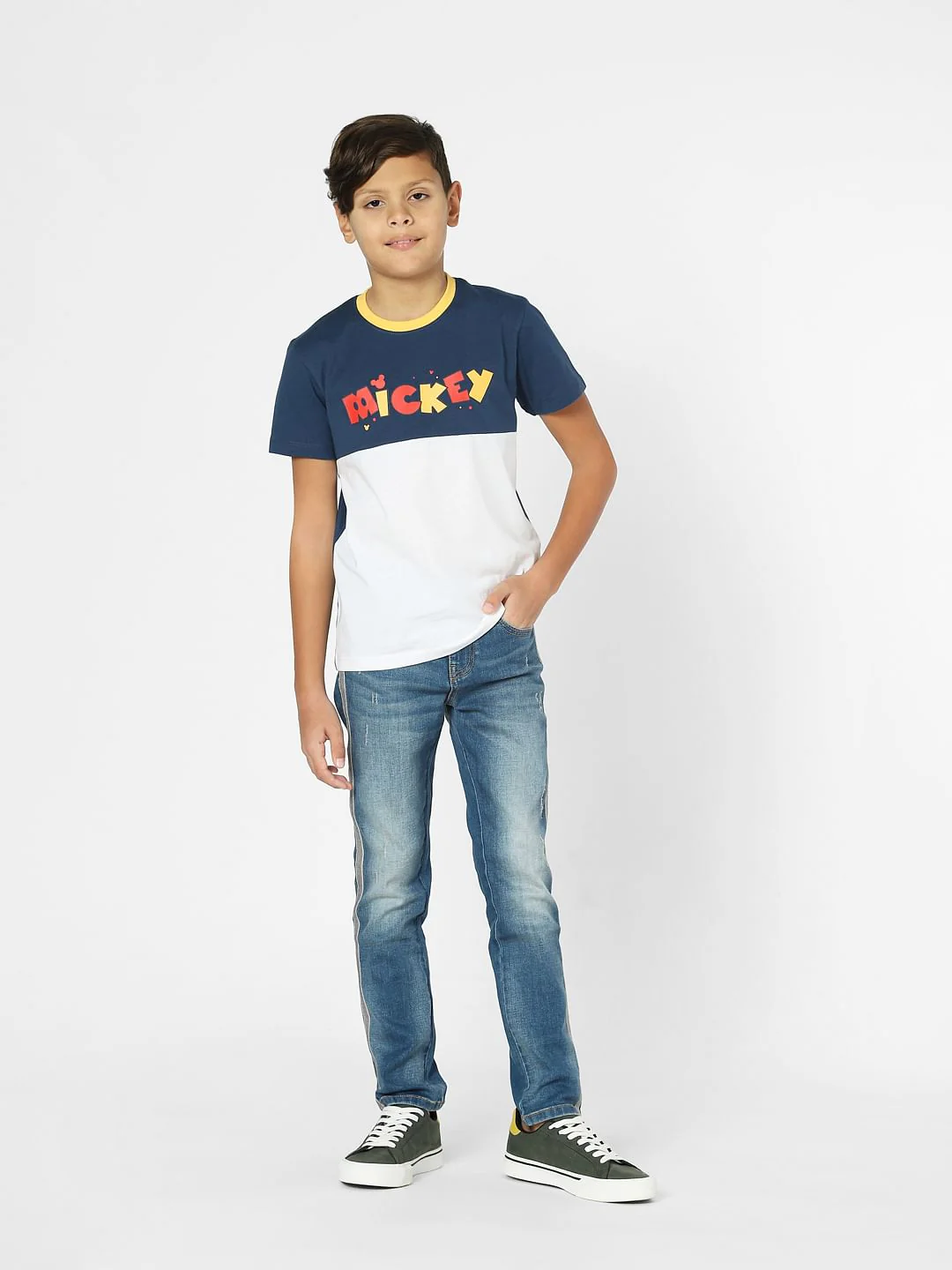 Boys x Mickey Blue Colourblocked Crew Neck T-shirt - Image 6