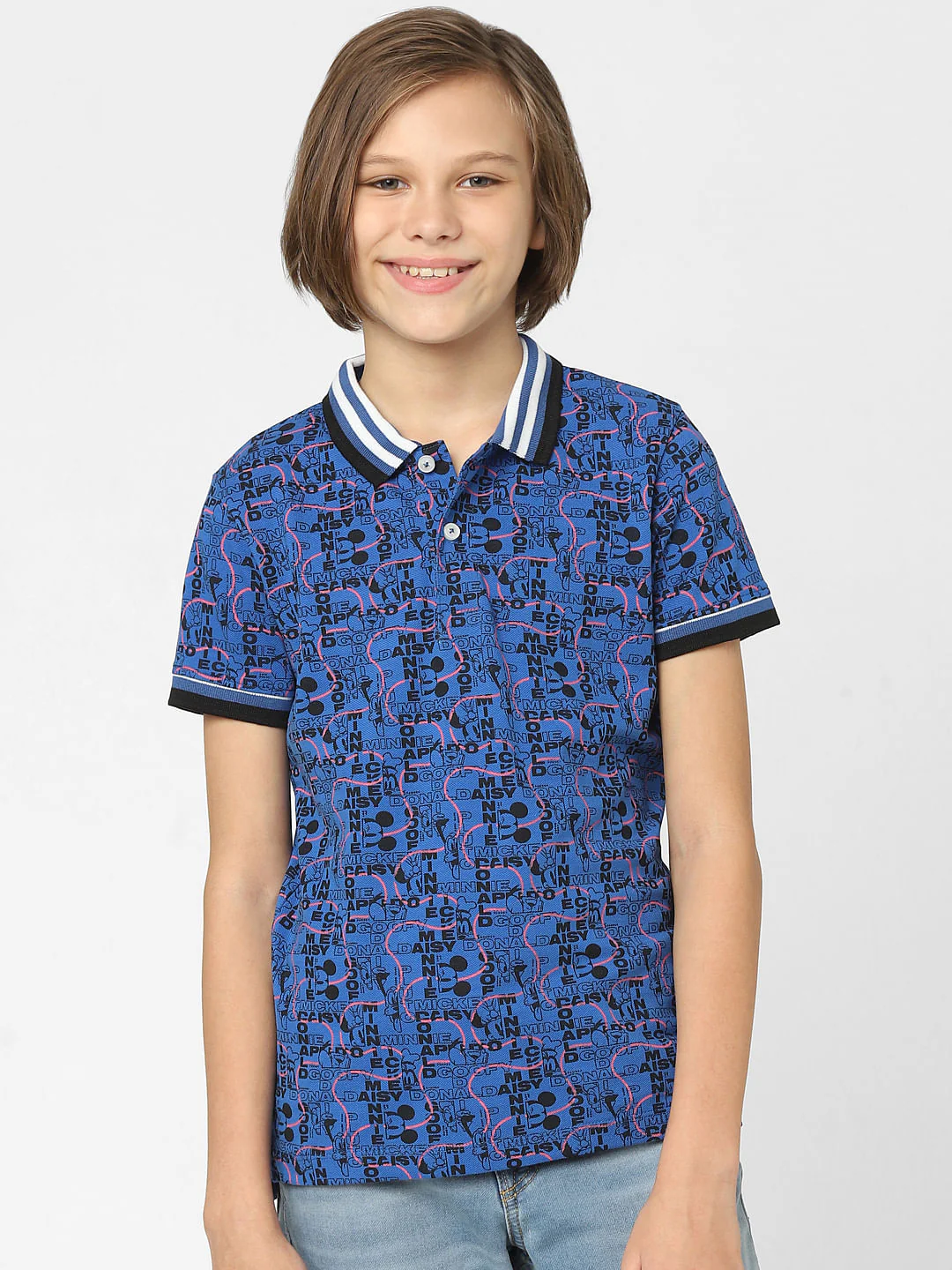 Boys Blue Typographic Mickey Print T-shirt - Image 2