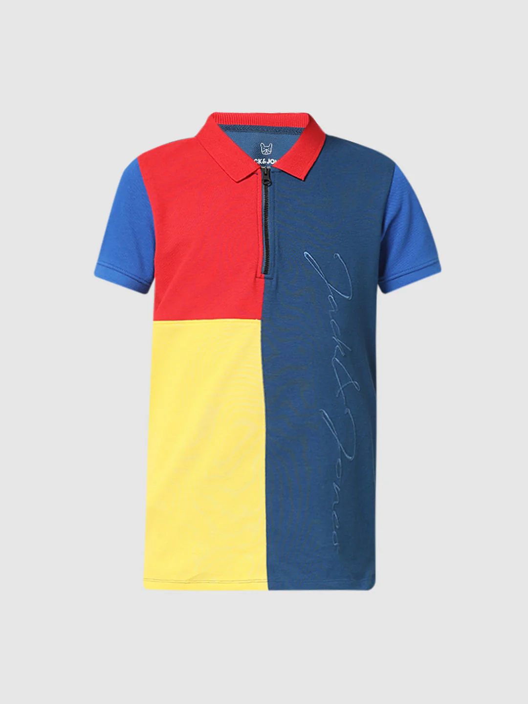 JUNIOR BOYS Blue Colourblocked Polo T-shirt - Image 6