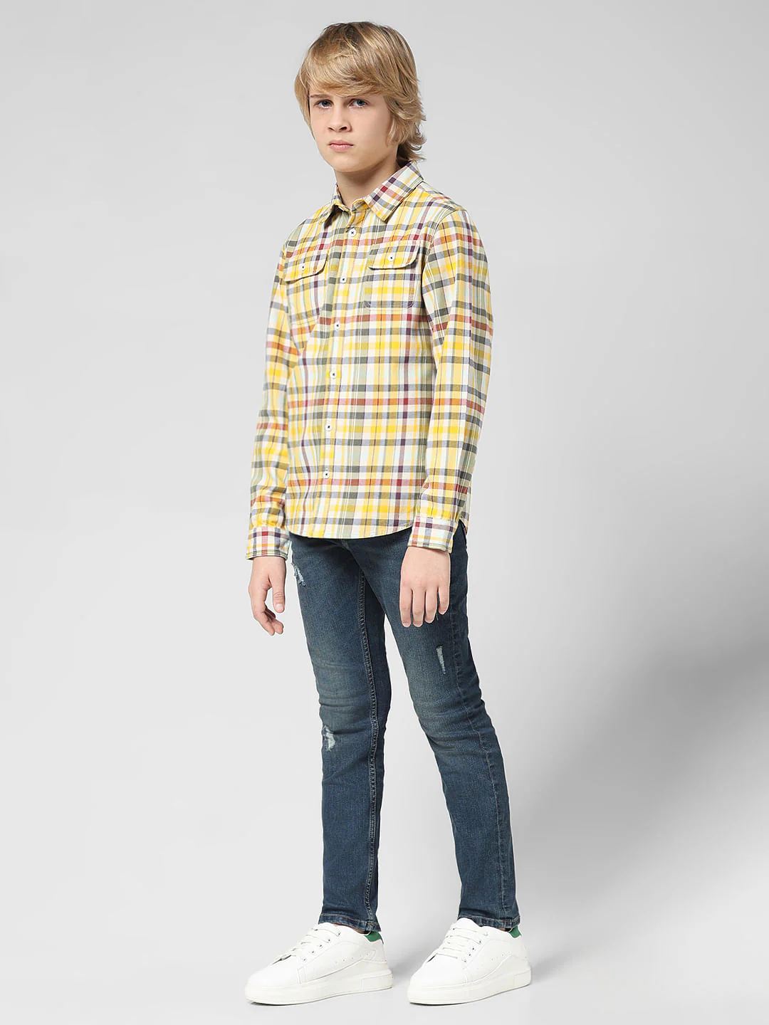 JUNIOR BOYS Yellow Check Full Sleeves Shirt - Image 5