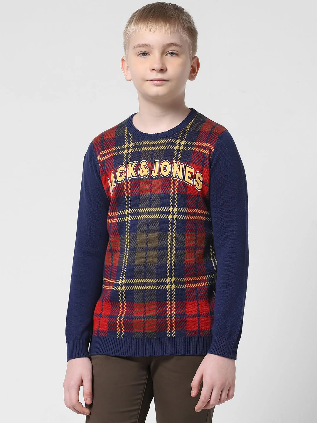 Navy Blue Grid Print Pullover - Image 2