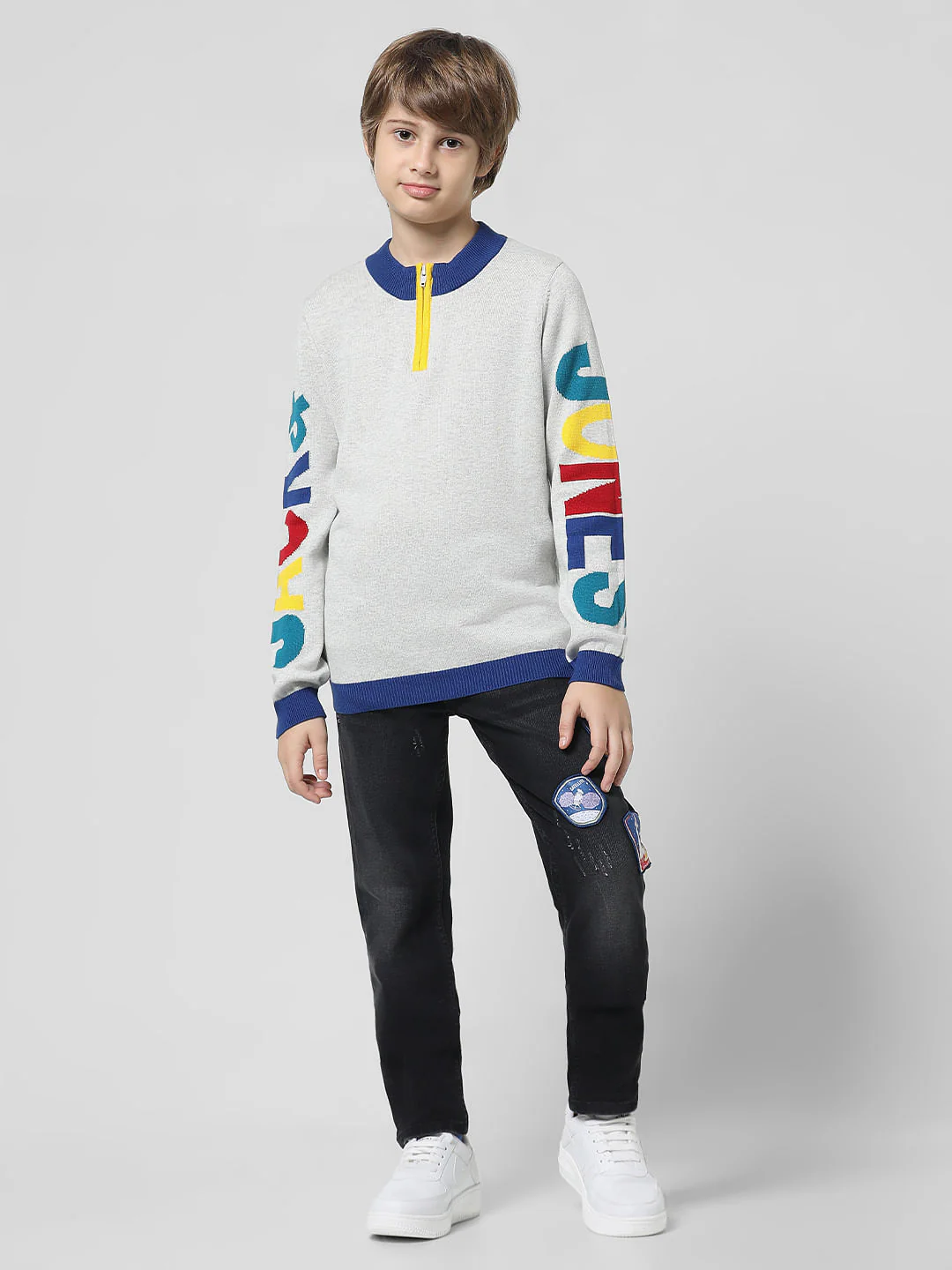 Grey Logo Print High Neck Pullover - Image 5
