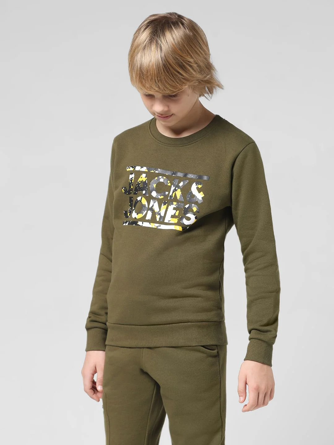 JUNIOR BOYS Green Logo Print Co-ord Set Sweatshirt - Image 2