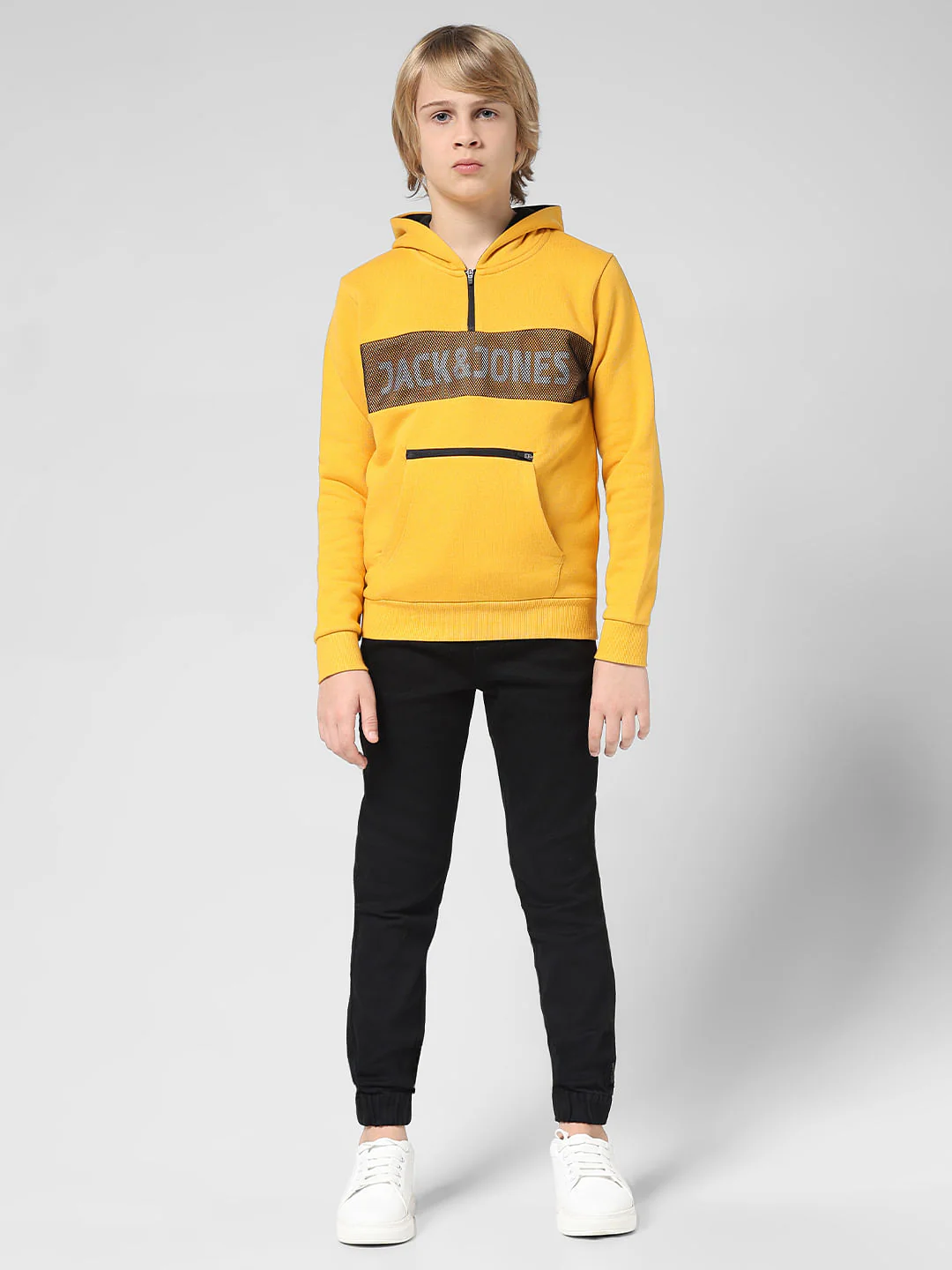 JUNIOR BOYS Yellow Logo Print Hooded Sweatshirt - Image 5