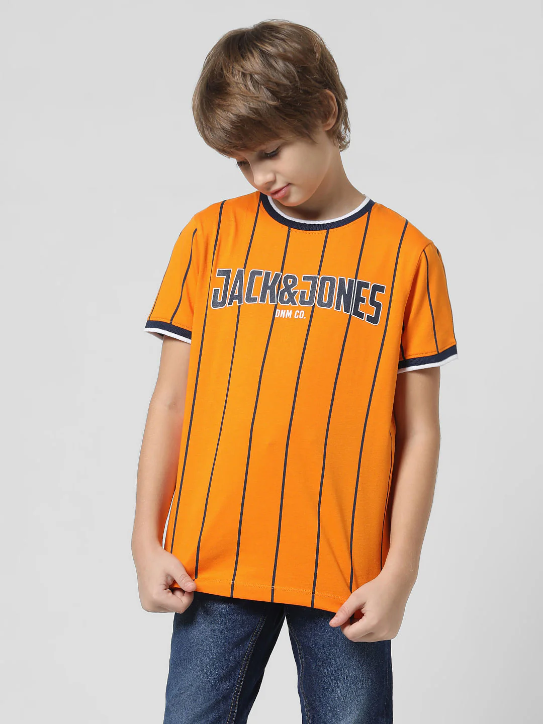 Orange Striped Crew Neck T-shirt - Image 2