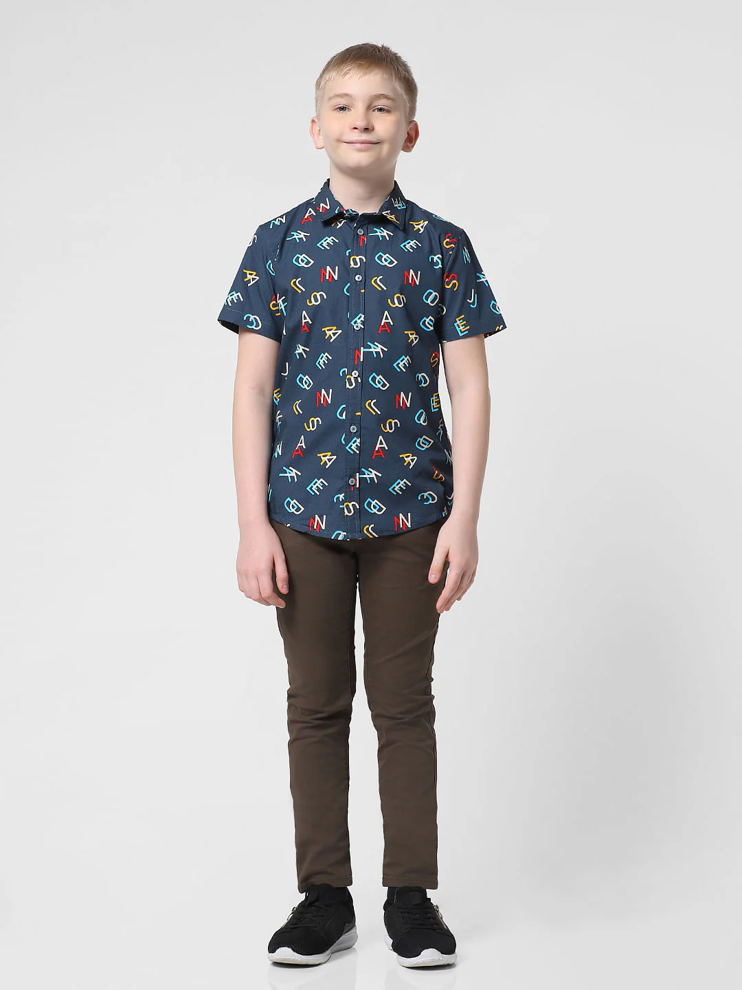 JUNIOR BOYS Blue Printed Short Sleeves Shirt - Image 5