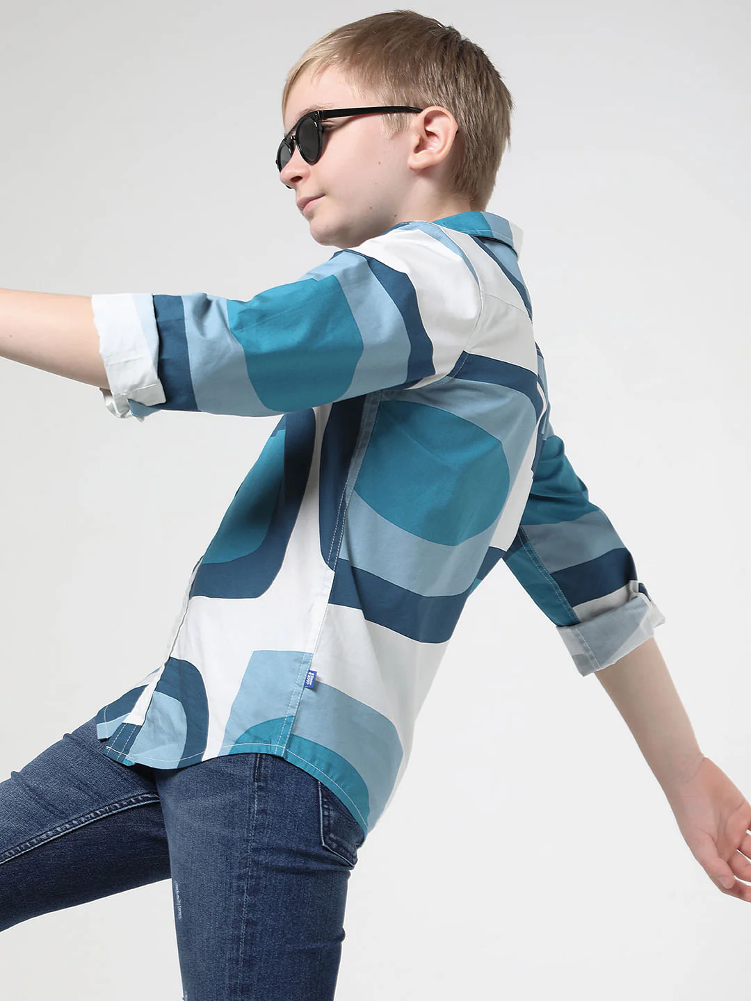 Boys White Abstract Print Full Sleeves Shirt