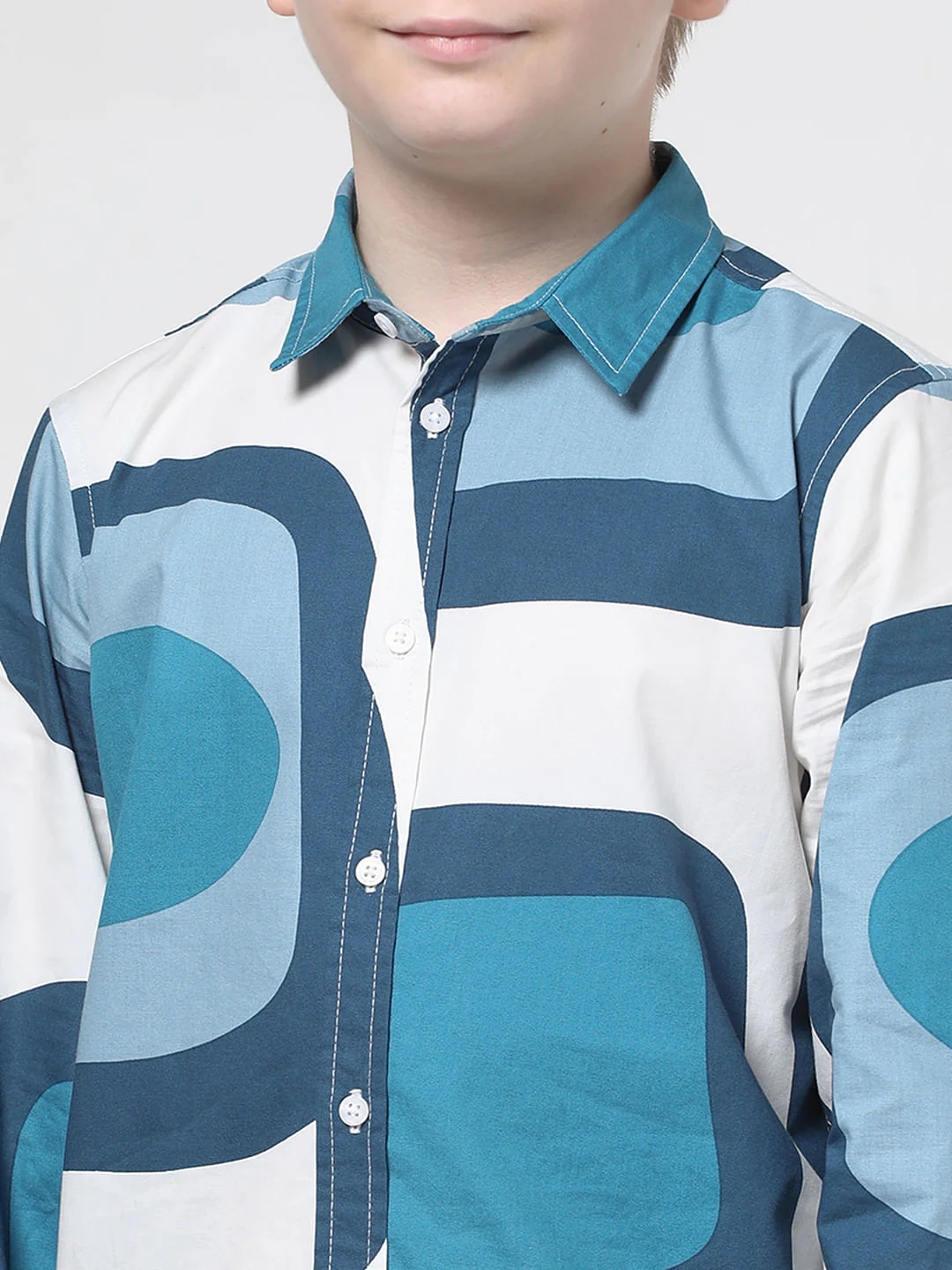 Boys White Abstract Print Full Sleeves Shirt - Image 4