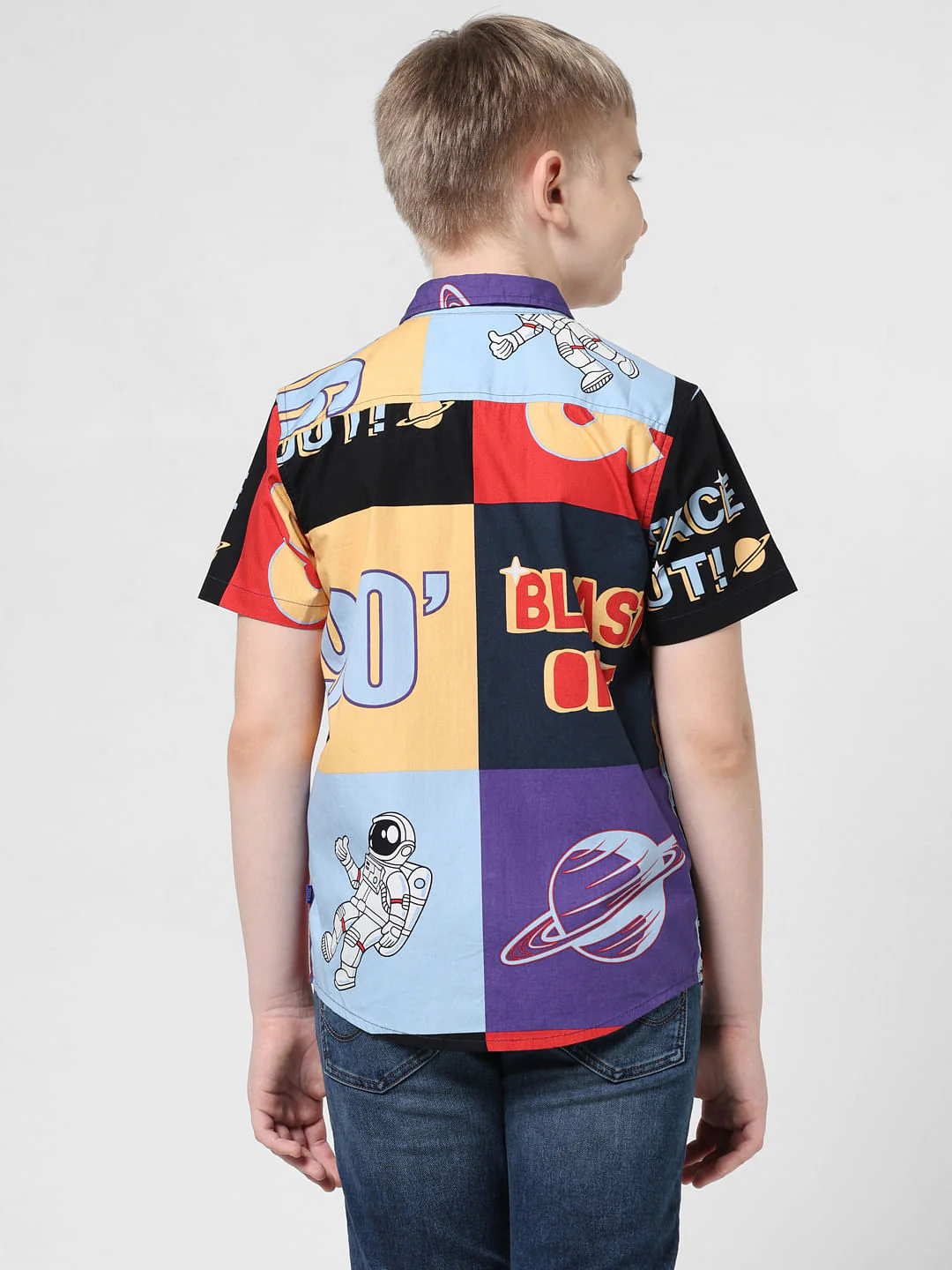 Blue Astronaut Print Colourblocked Shirt - Image 3