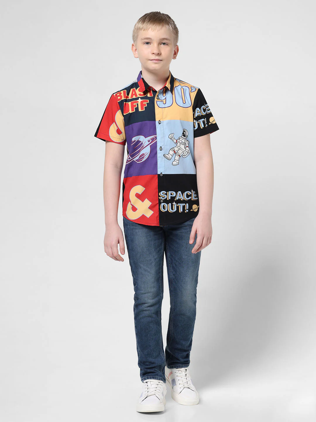 Blue Astronaut Print Colourblocked Shirt - Image 5