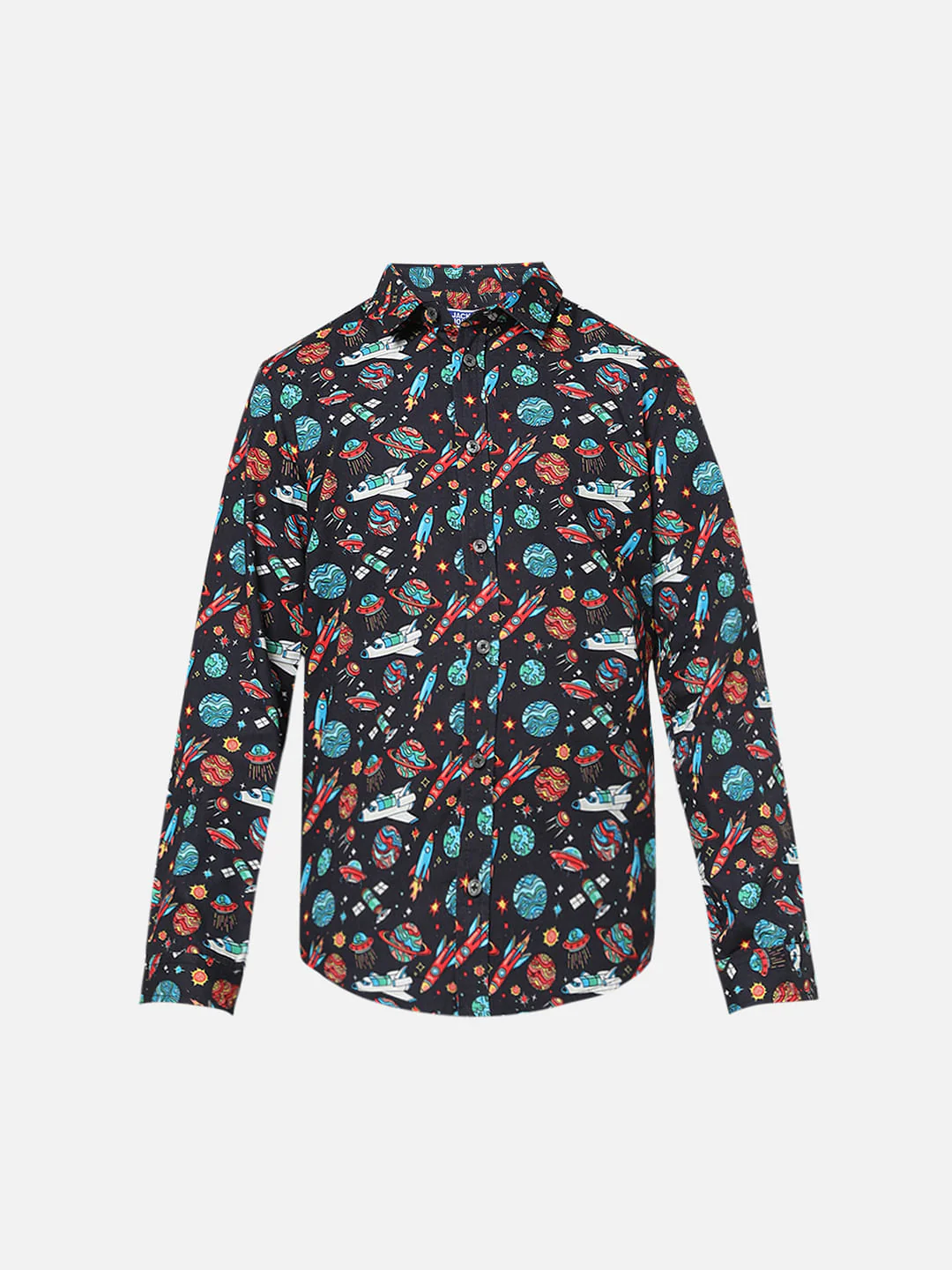 Boys Black Space Print Full Sleeves Shirt - Image 6
