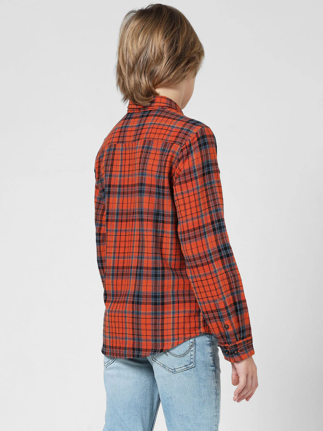 JUNIOR BOYS Orange Check Full Sleeves Shirt - Image 3