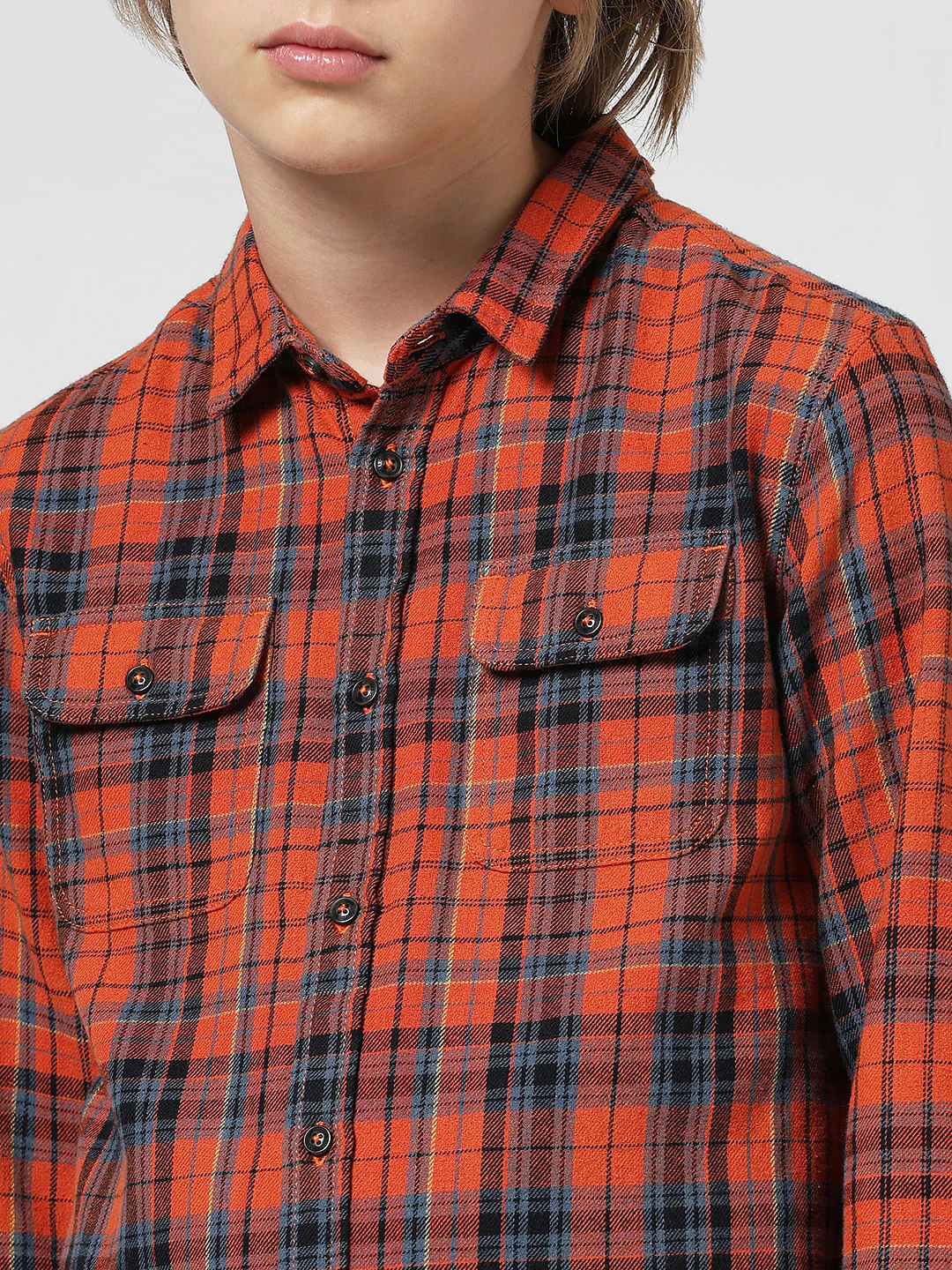 JUNIOR BOYS Orange Check Full Sleeves Shirt - Image 4