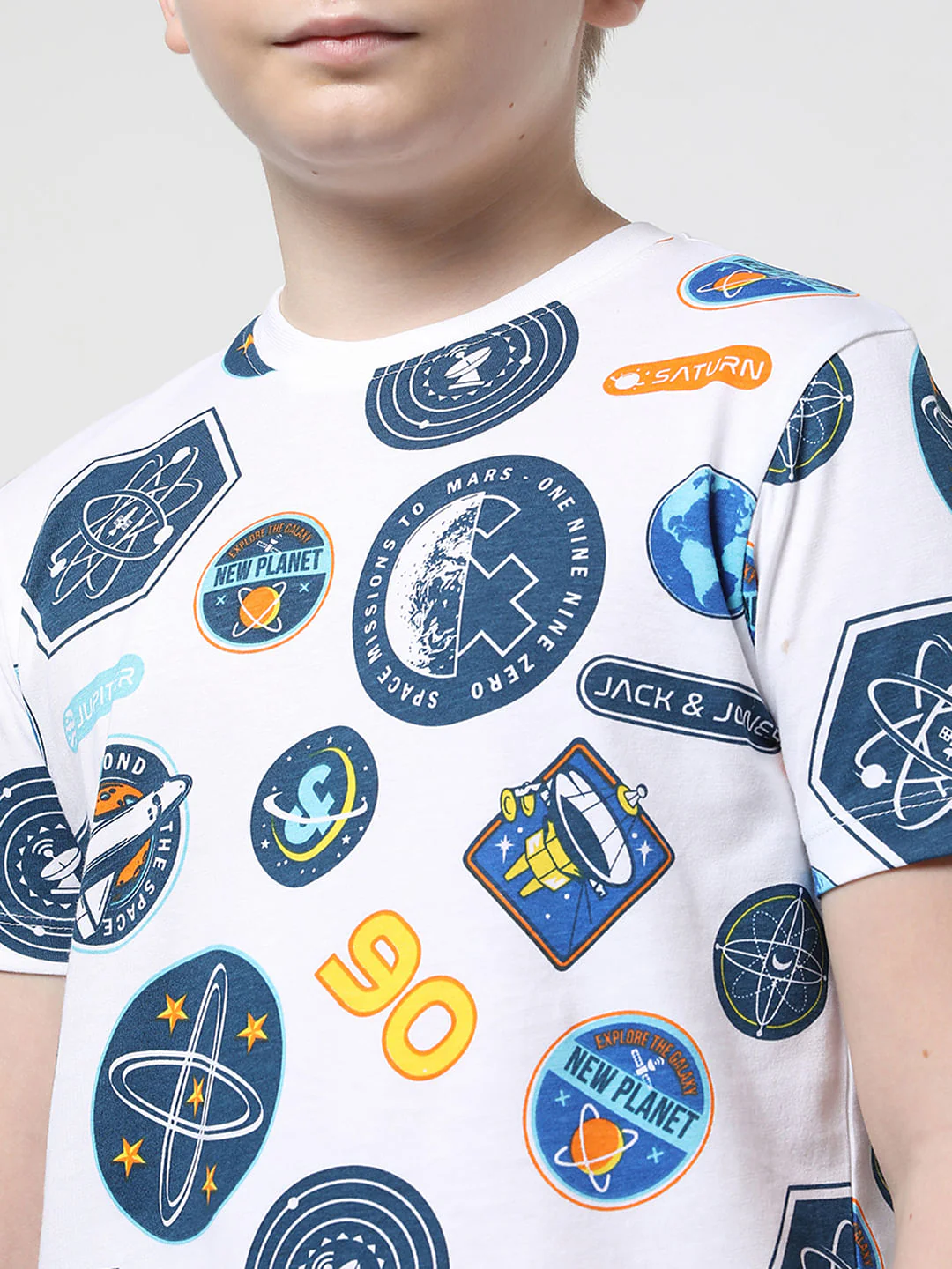Boys White Space Print Co-ord Set T-shirt - Image 5