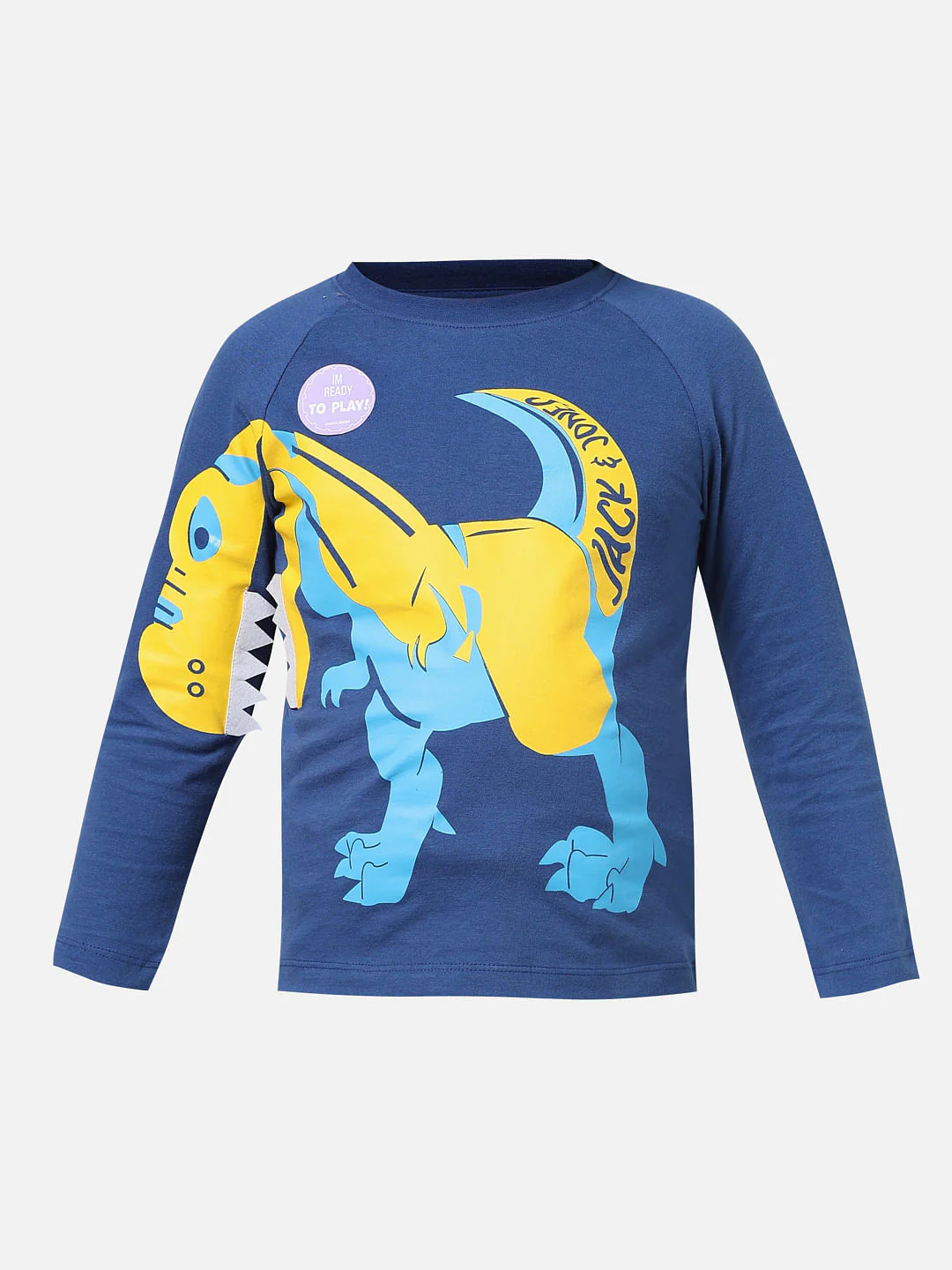 JUNIOR BOYS Blue Printed Full Sleeves T-shirt - Image 6