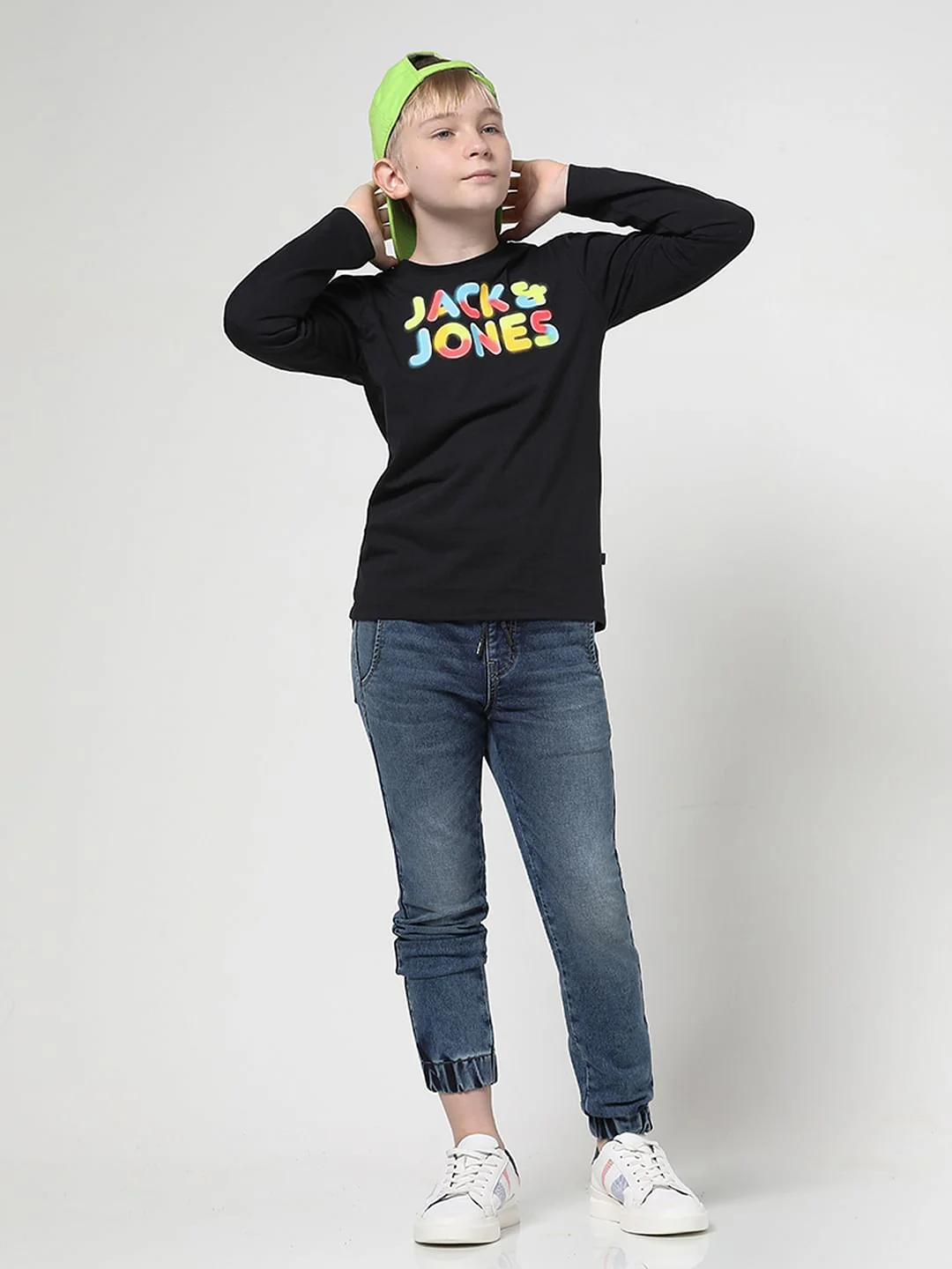 Boys Black Logo Print Full Sleeves T-shirt